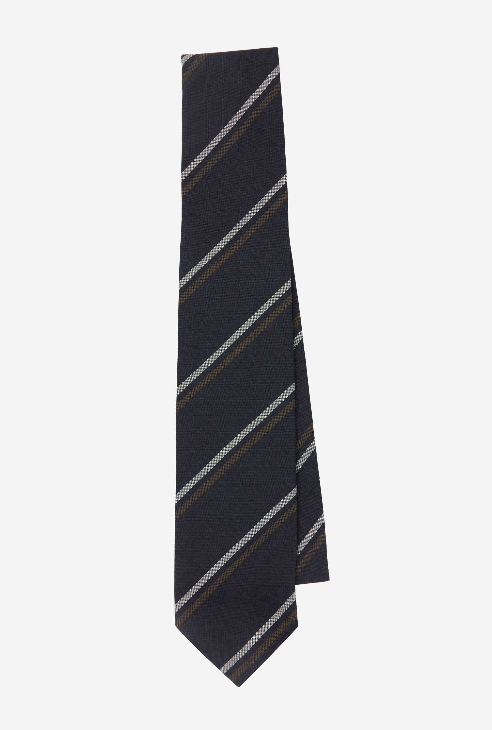 Dry Silk Tie Navy White Gold Stripe