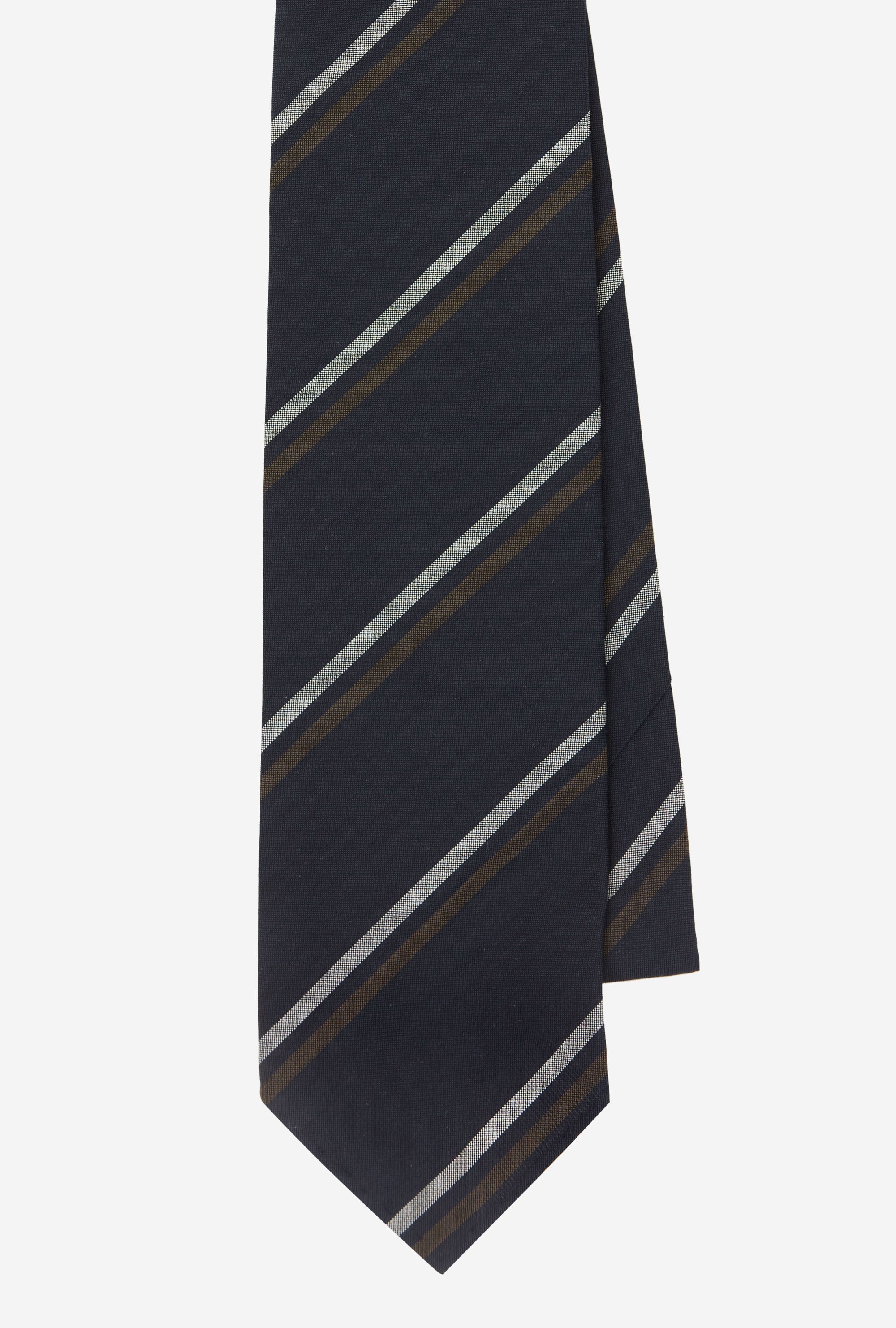 Dry Silk Tie Navy White Gold Stripe