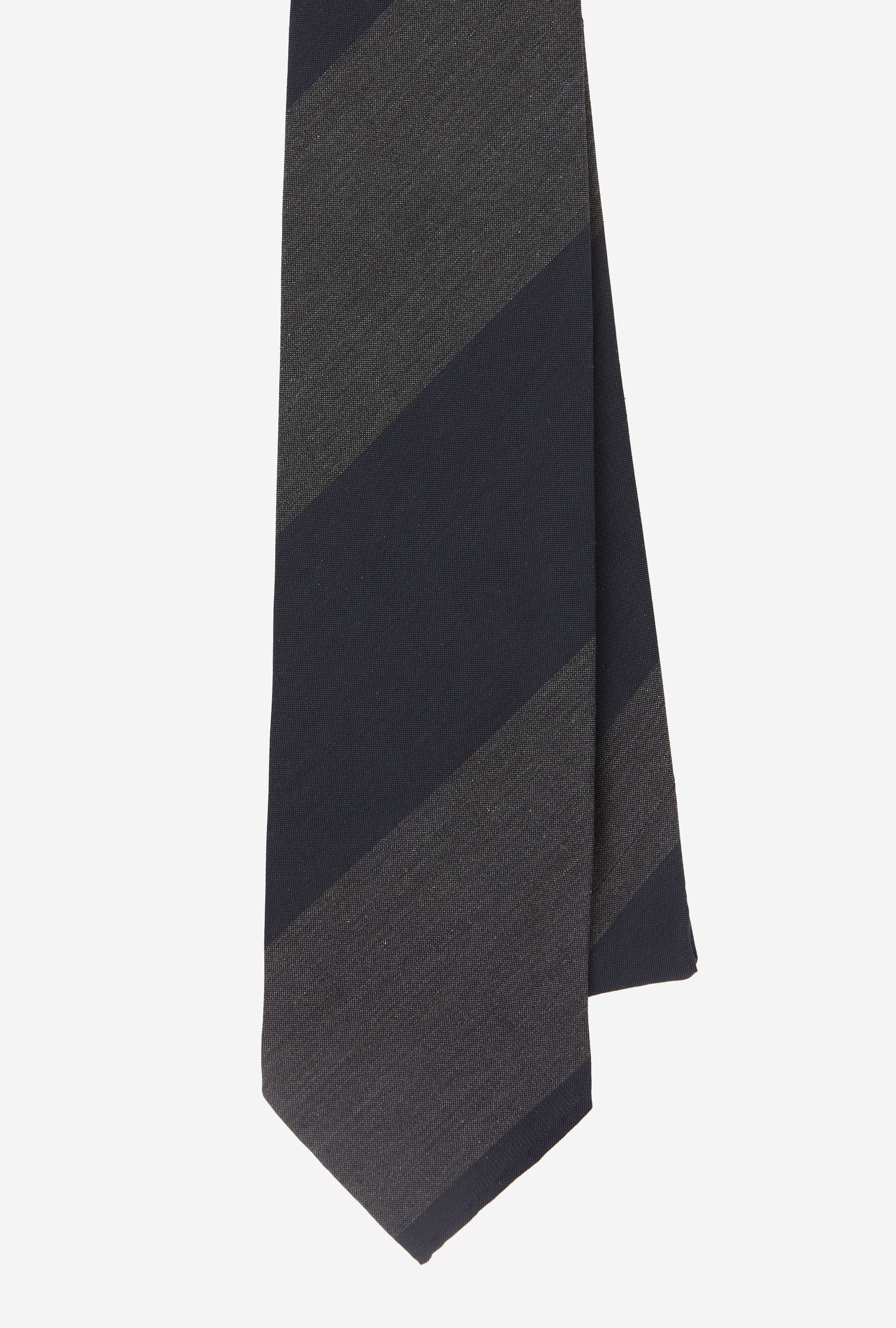 Dry Silk Tie Grey Navy Block Stripe