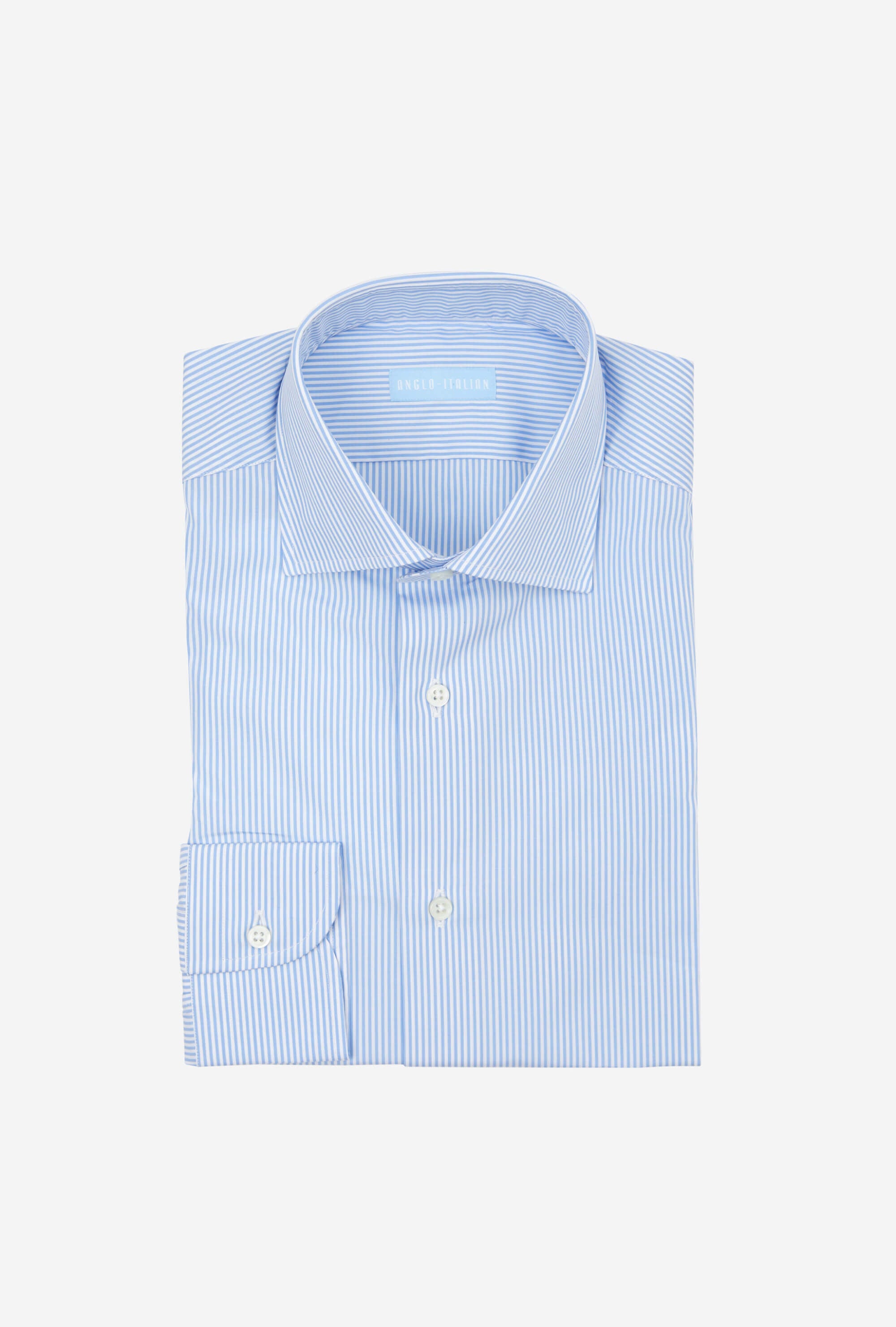 Spread Collar Shirt Cotton Bengal Mid-Blue Stripe