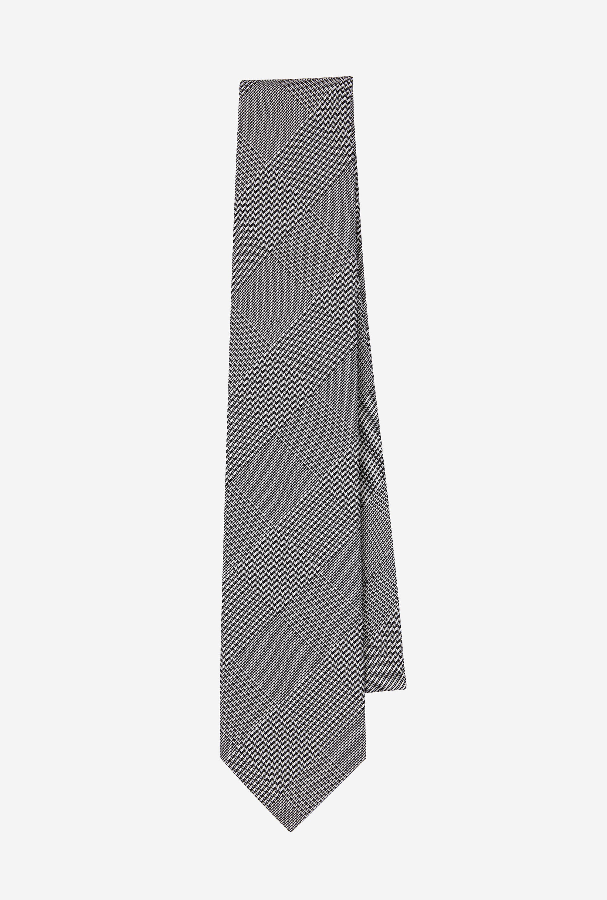 Dry Silk Tie Glen Plaid Silver