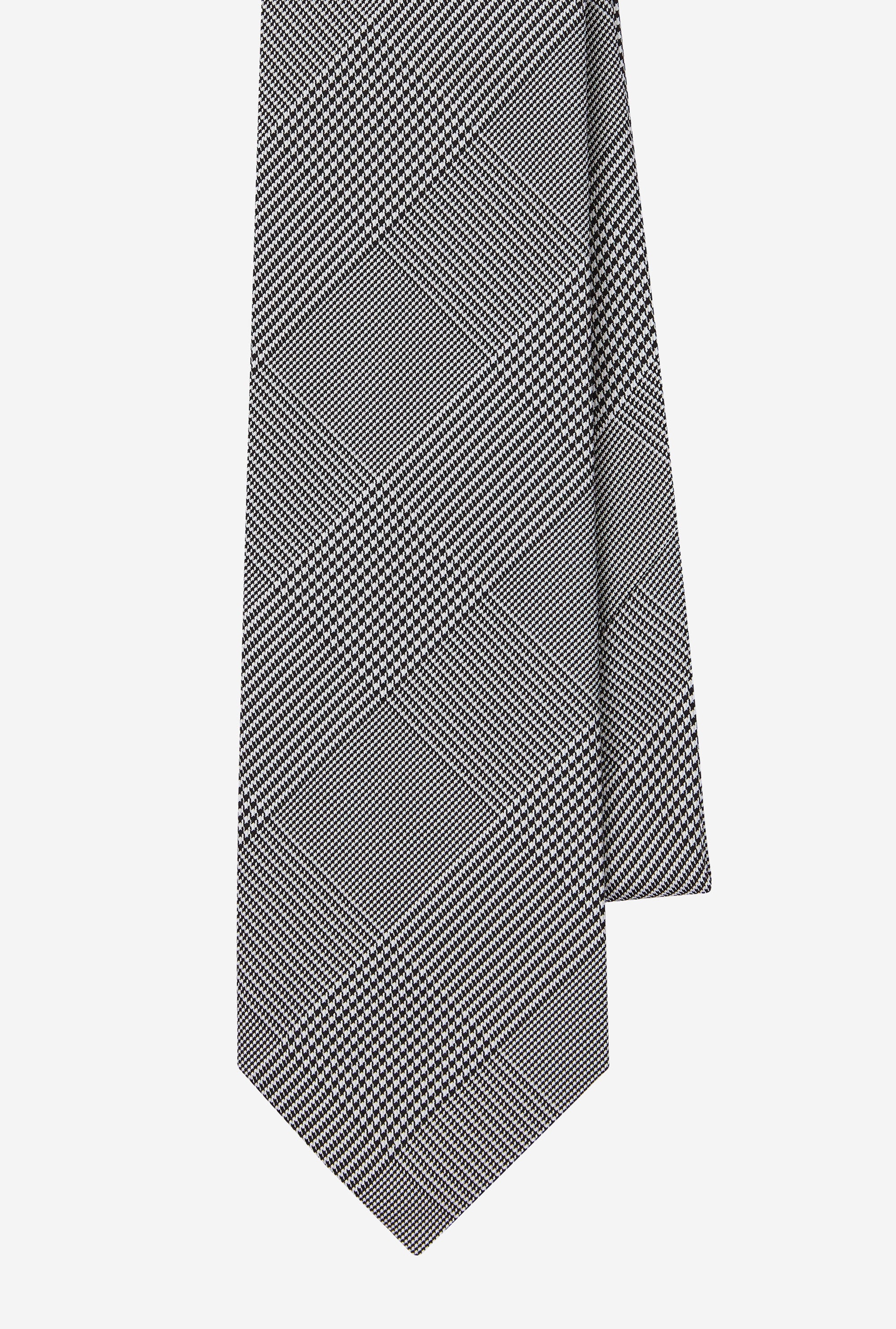 Dry Silk Tie Glen Plaid Silver