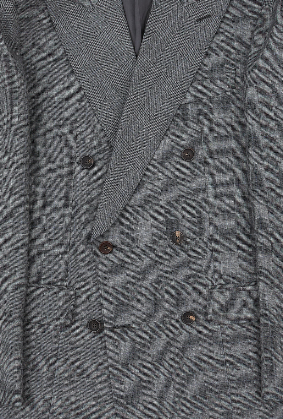 Suit Double Breasted Grey Glen Plaid Sky Overcheck