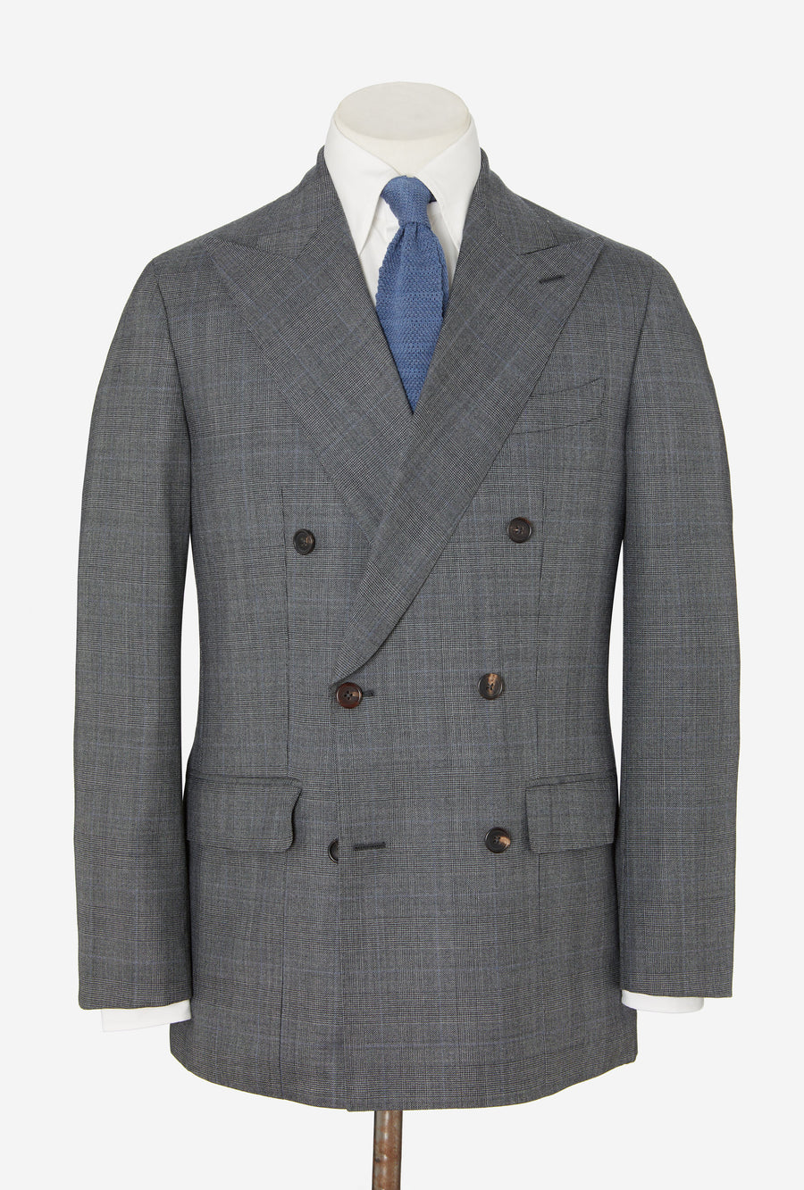 Suit Double Breasted Grey Glen Plaid Sky Overcheck