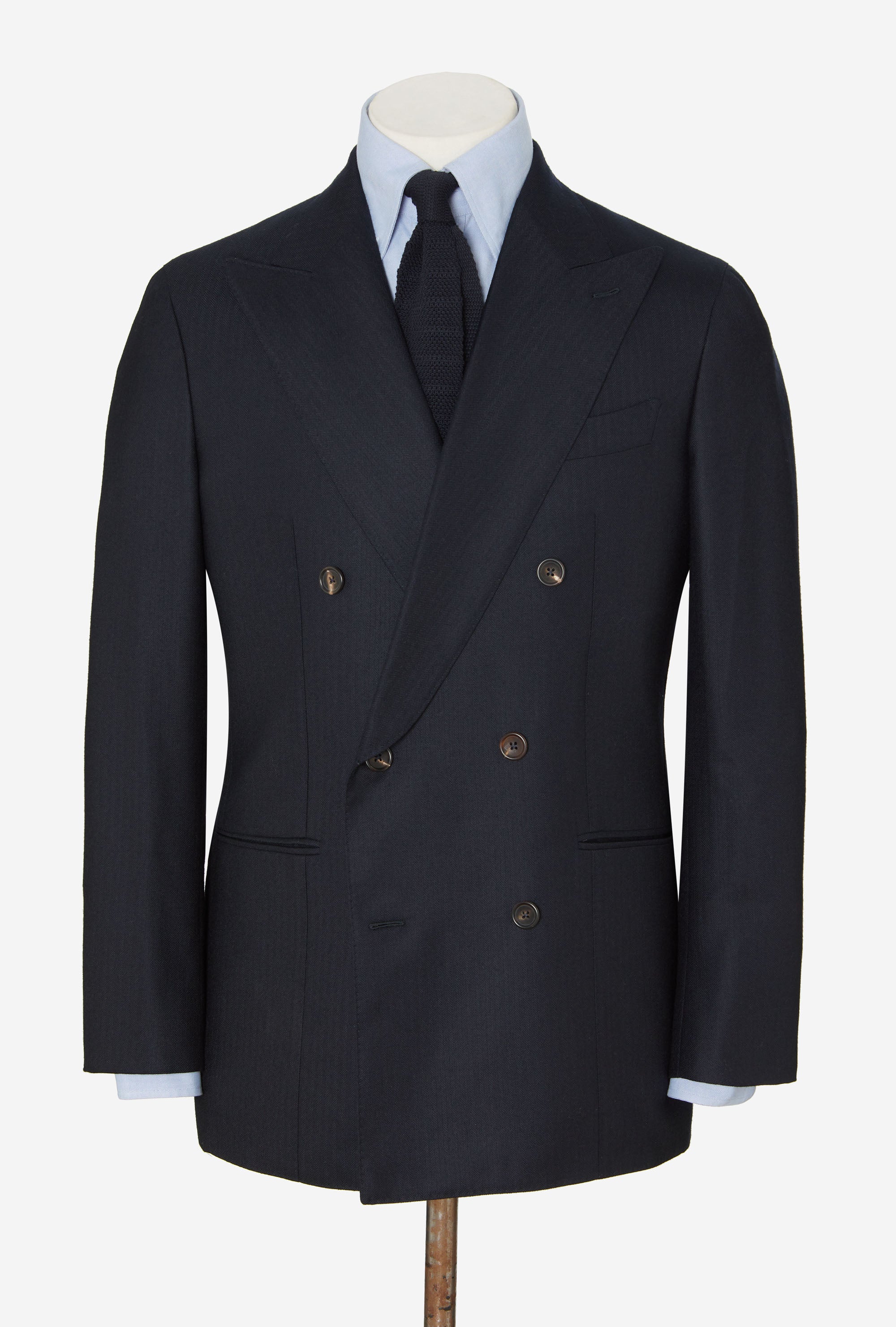 Suit Double Breasted Navy Wool Herringbone