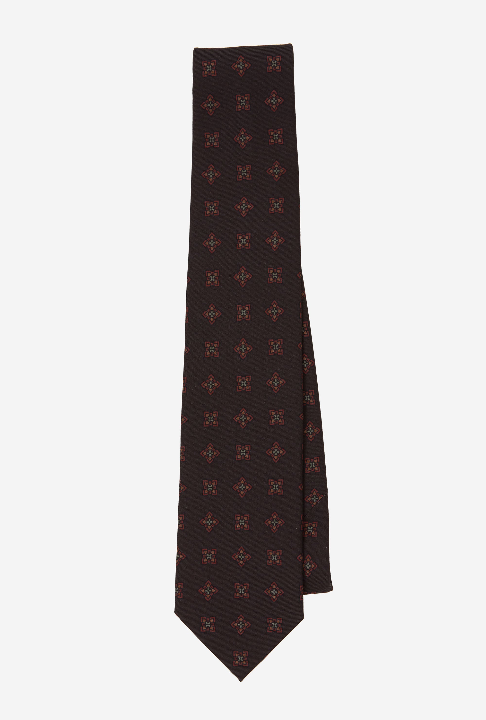 Silk Tie Geometric Espresso Rust Sage