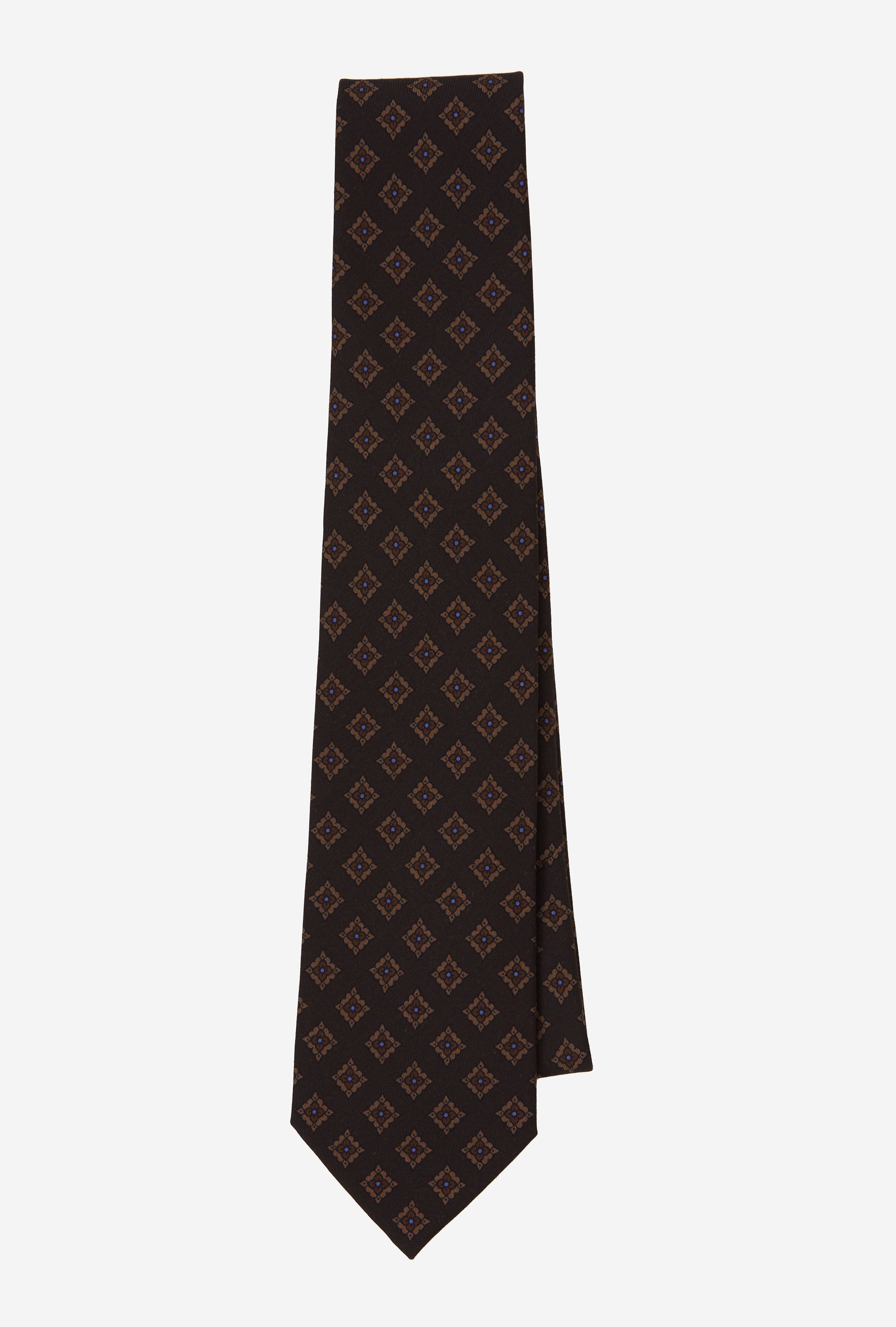 Silk Tie Geometric Brown Khaki Blue