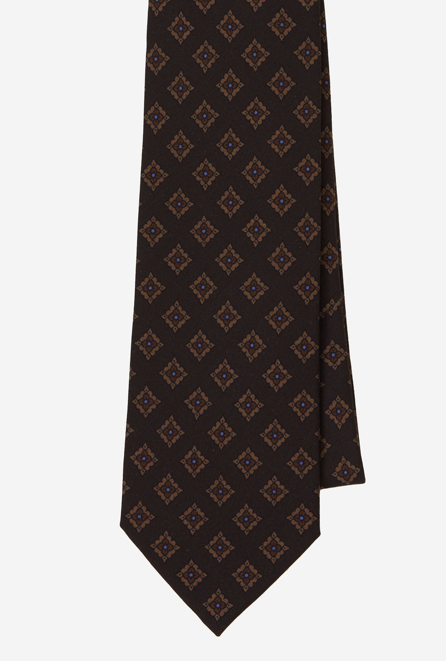 Silk Tie Geometric Brown Khaki Blue