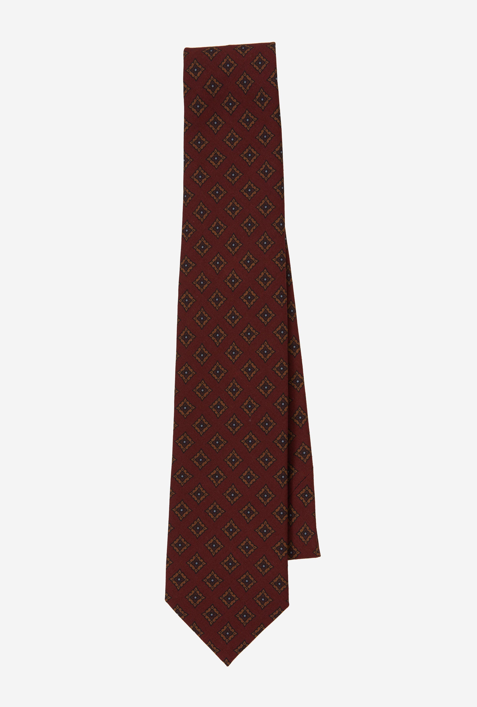 Silk Tie Geometric Red Ochre Sky