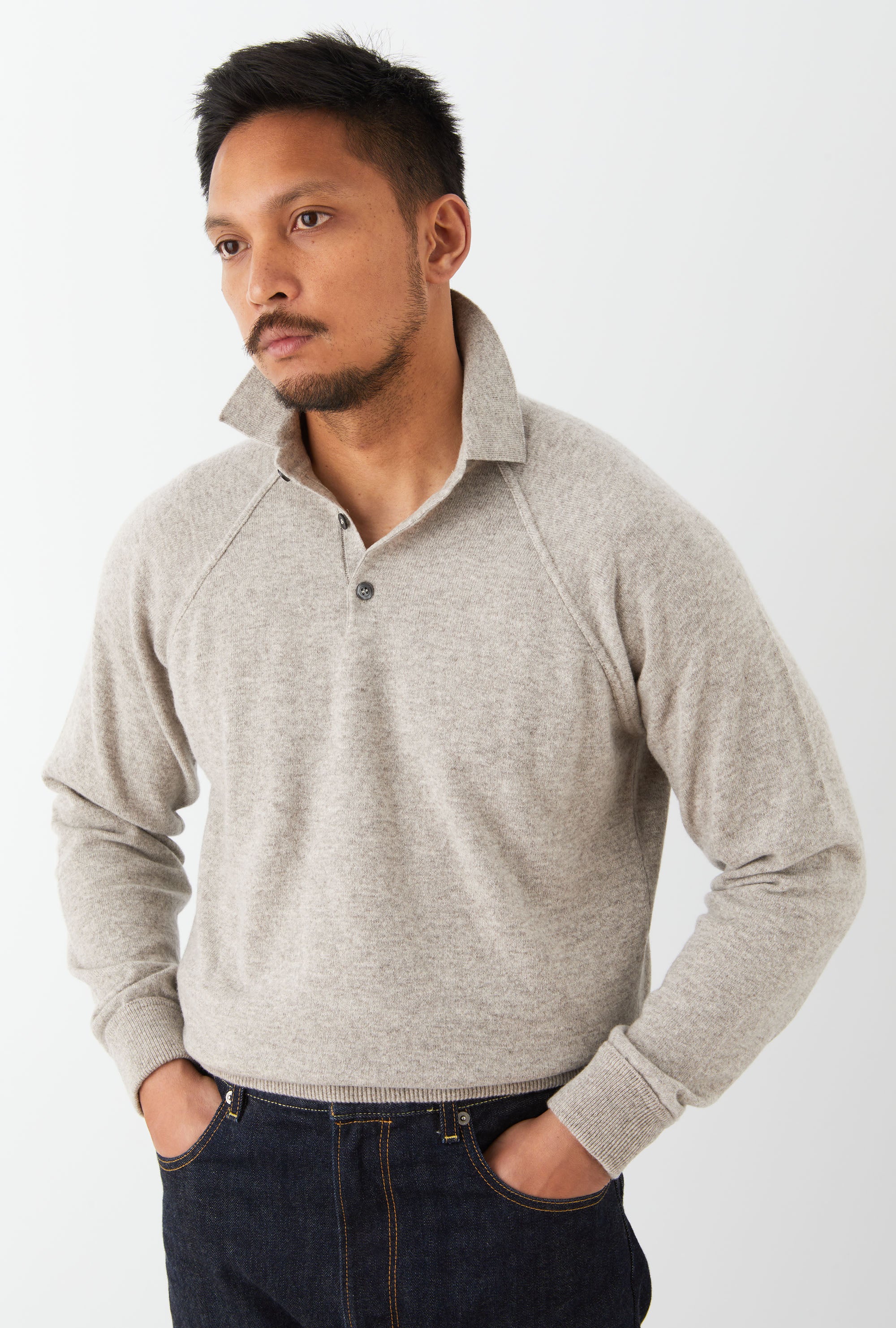 Raglan Sleeve Polo Wool-Cashmere Biscuit