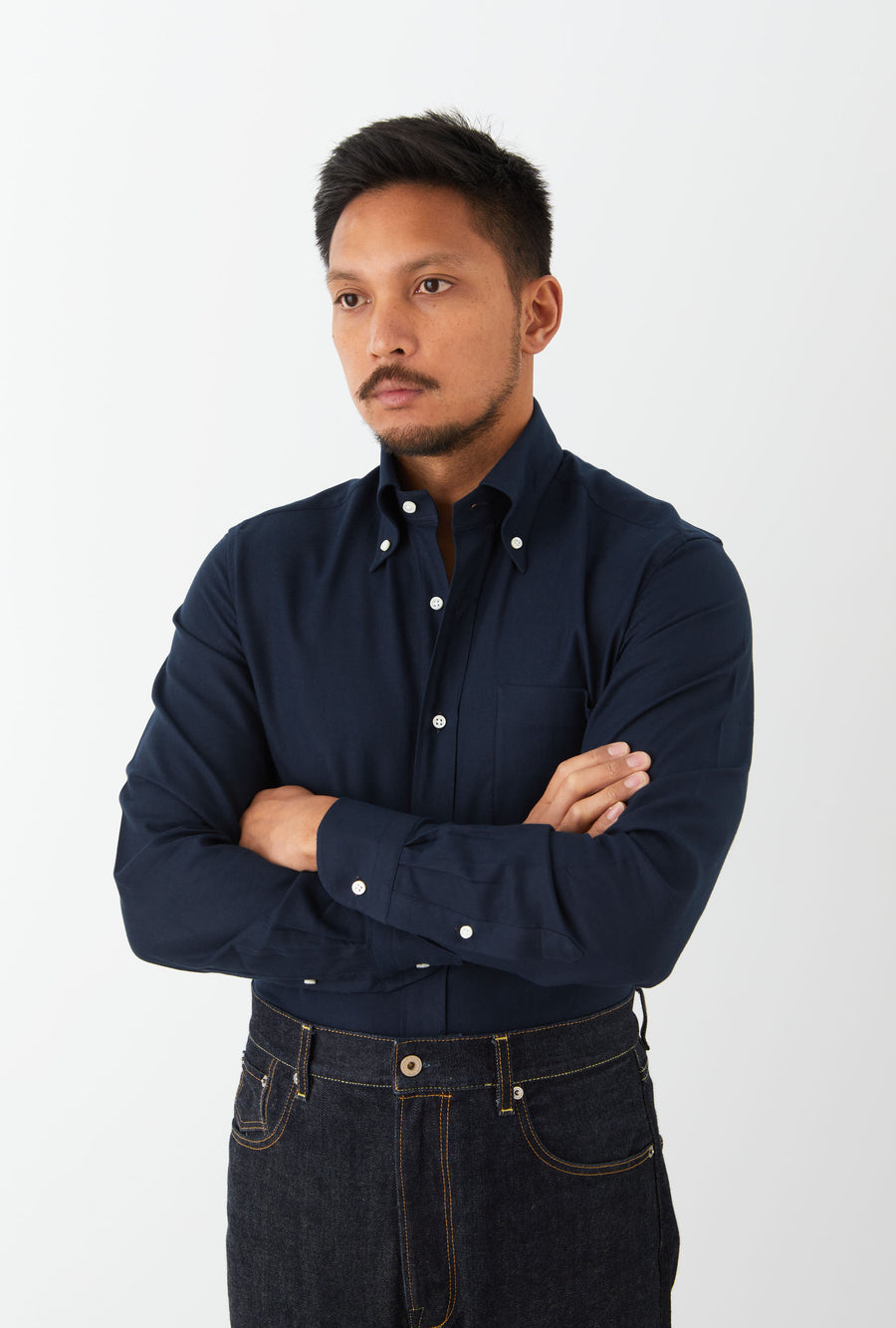 Button Down Sport Shirt Brushed Twill Navy