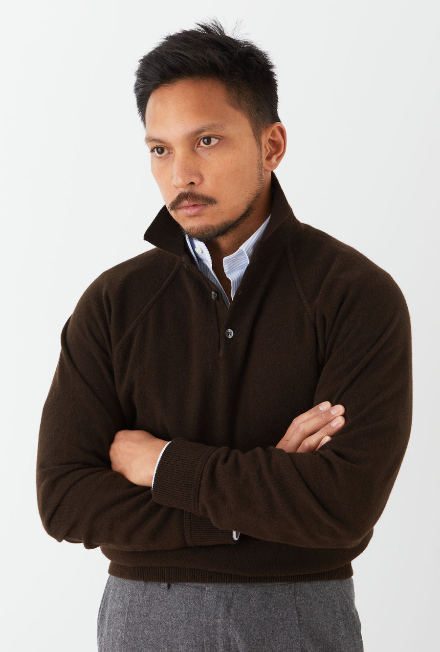Raglan Sleeve Polo Wool-Cashmere Brown
