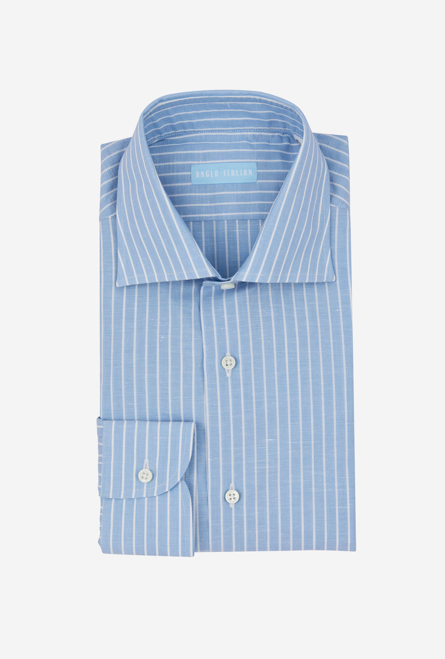 Spread Collar Shirt Zephyr Cotton-Linen Blue Reverse Stripe