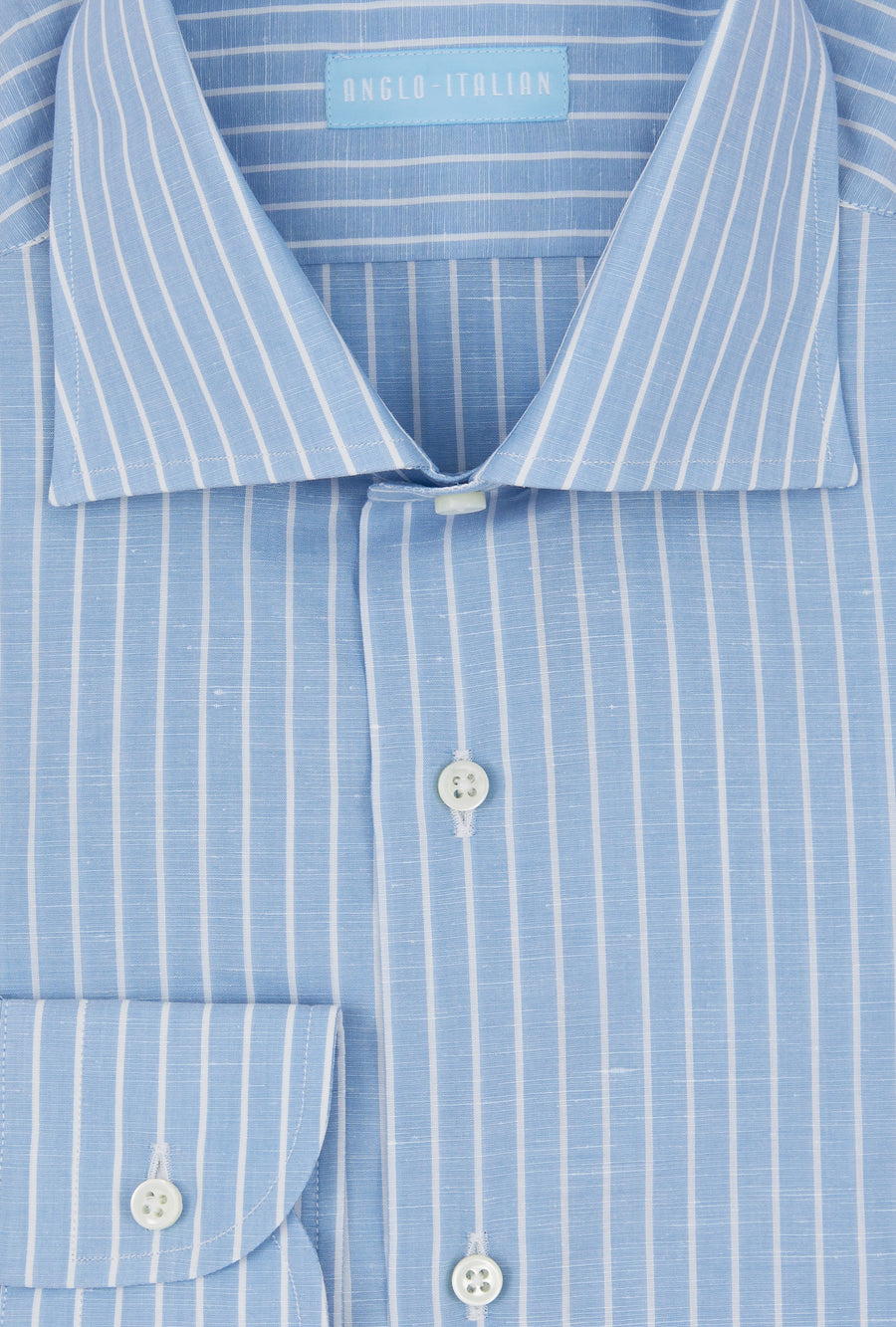 Spread Collar Shirt Zephyr Cotton-Linen Blue Reverse Stripe