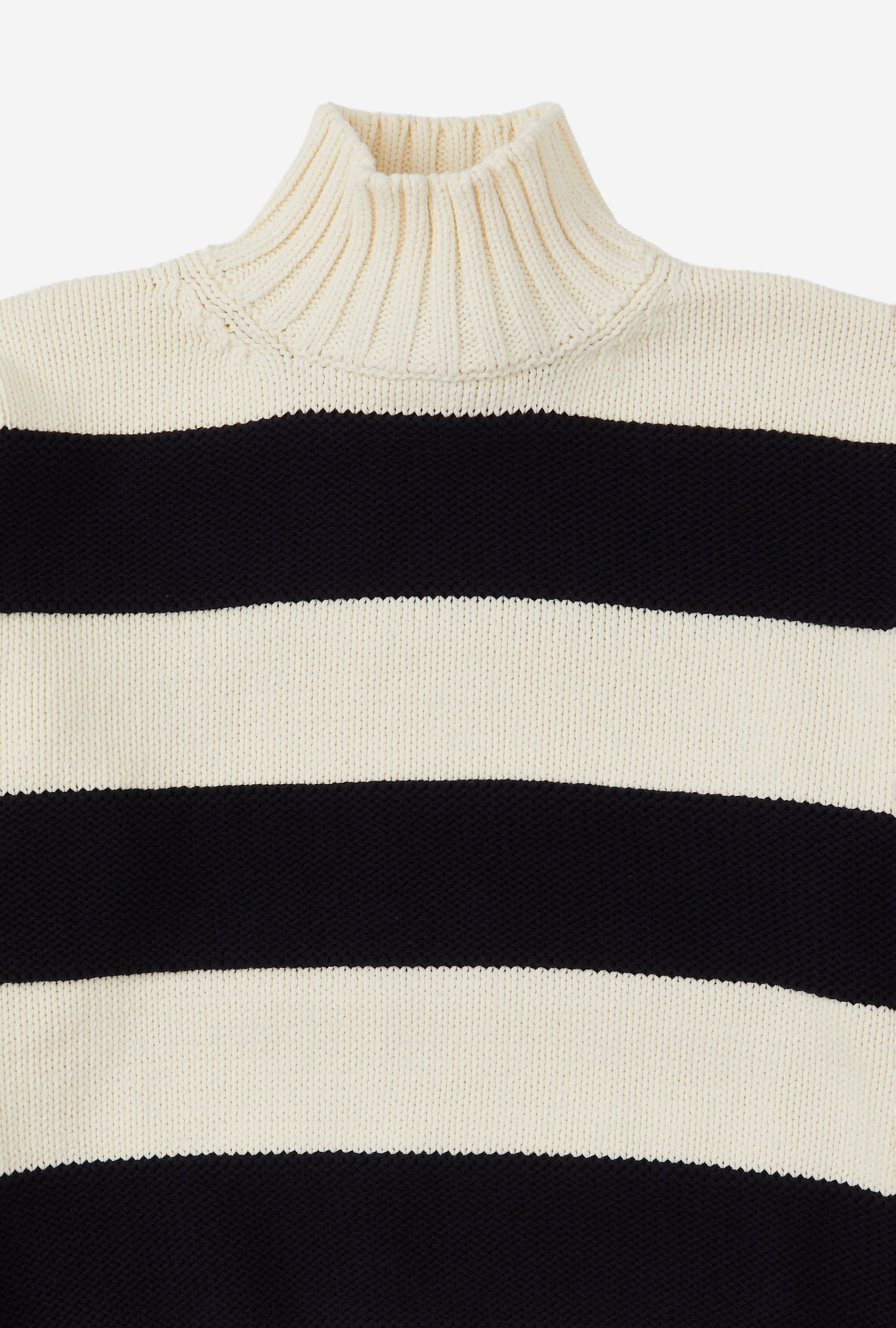 Mockneck Heavy Cotton Ecru Navy Stripe