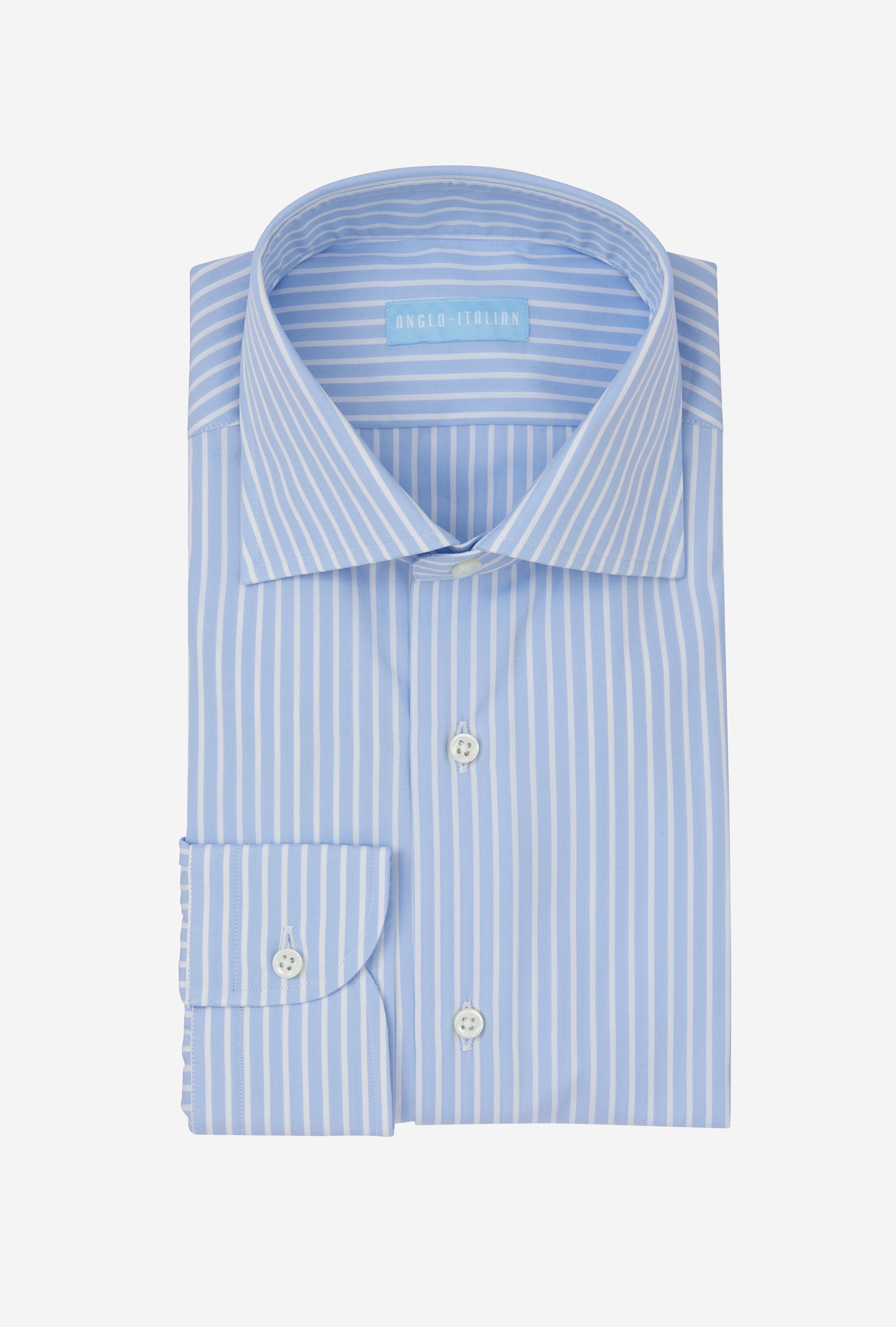 Spread Collar Shirt Cotton Poplin Blue Reverse Stripe