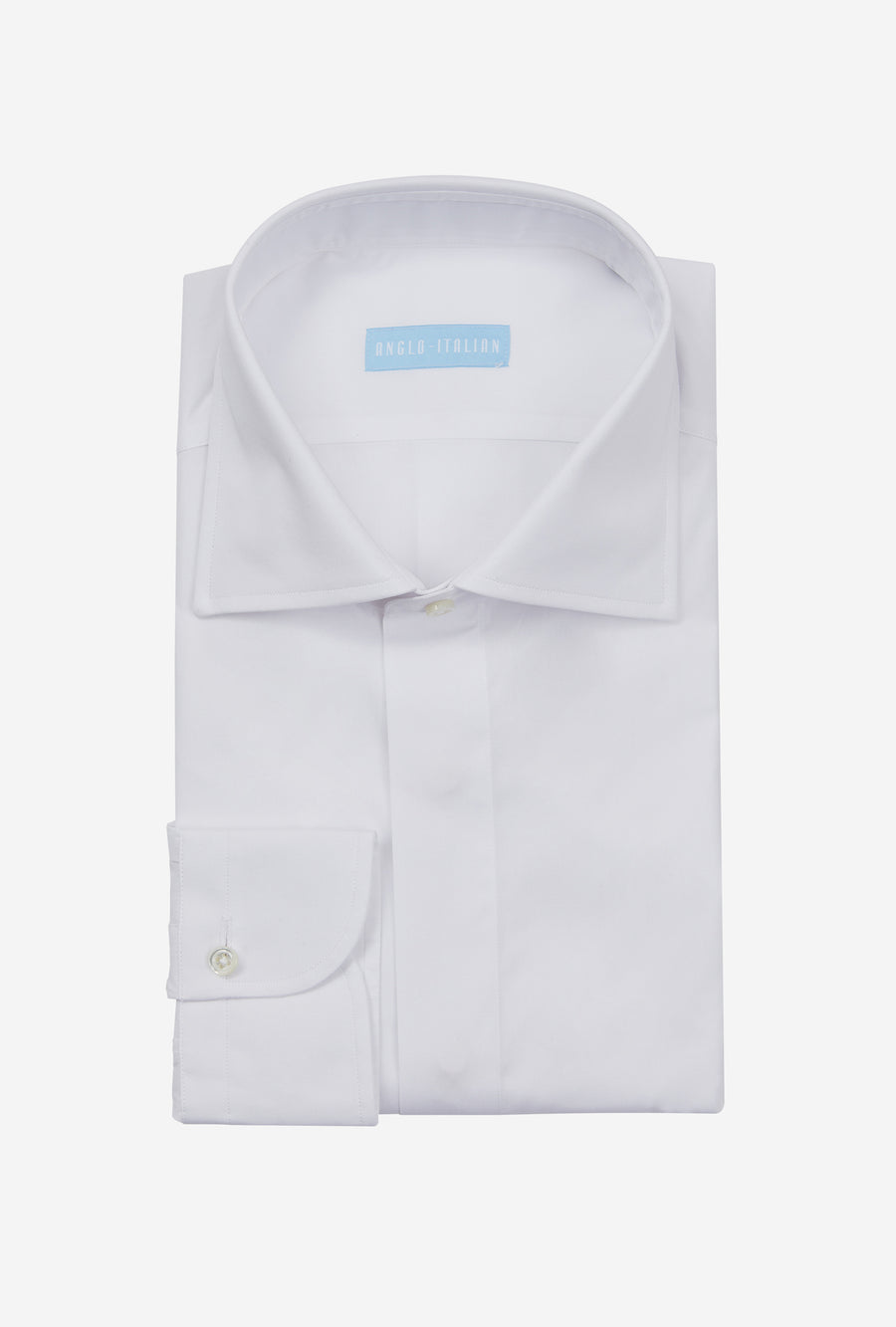 Spread Collar Shirt Cotton White Covered Placket