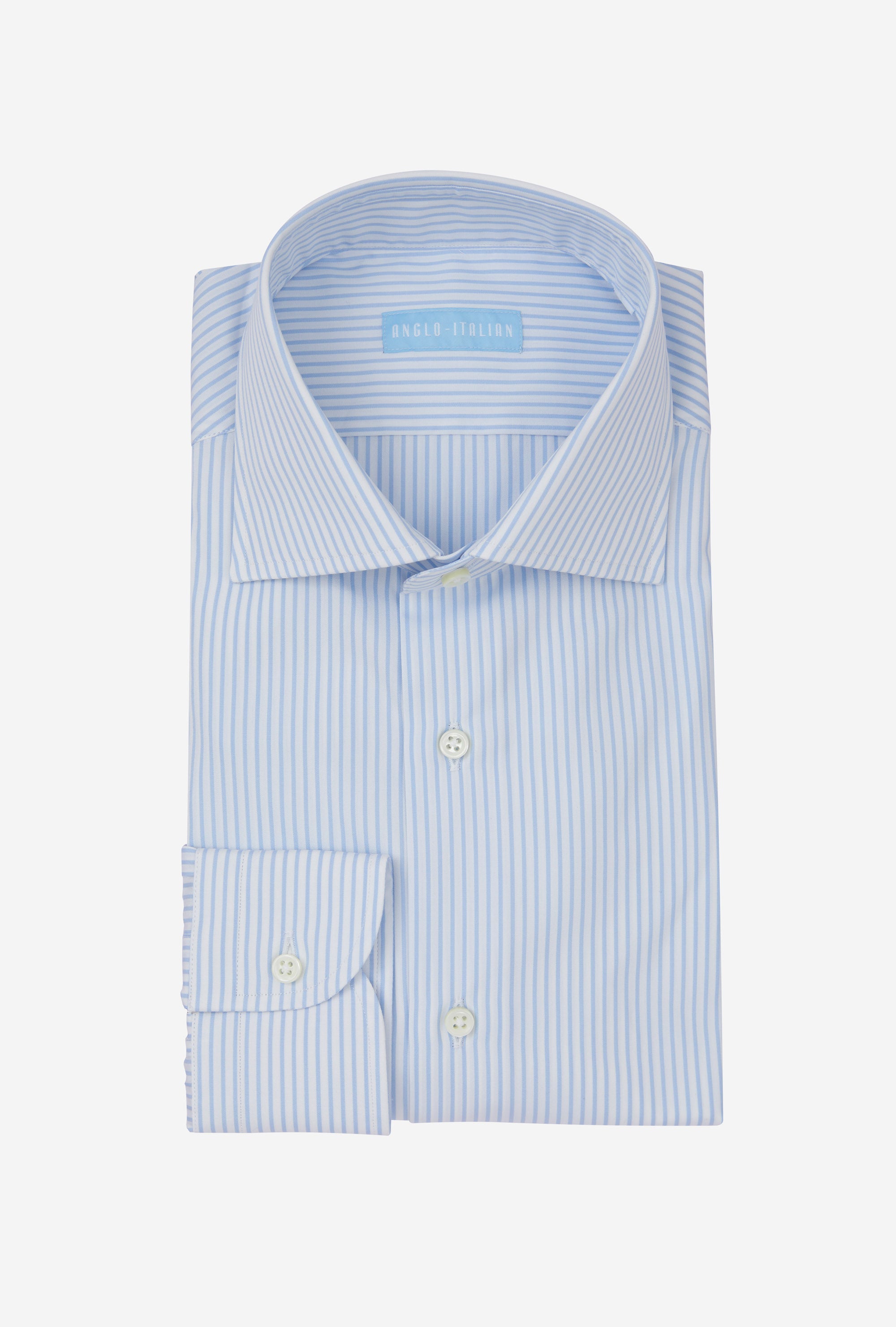 Spread Collar Shirt Cotton Poplin Sky Blue Stripe