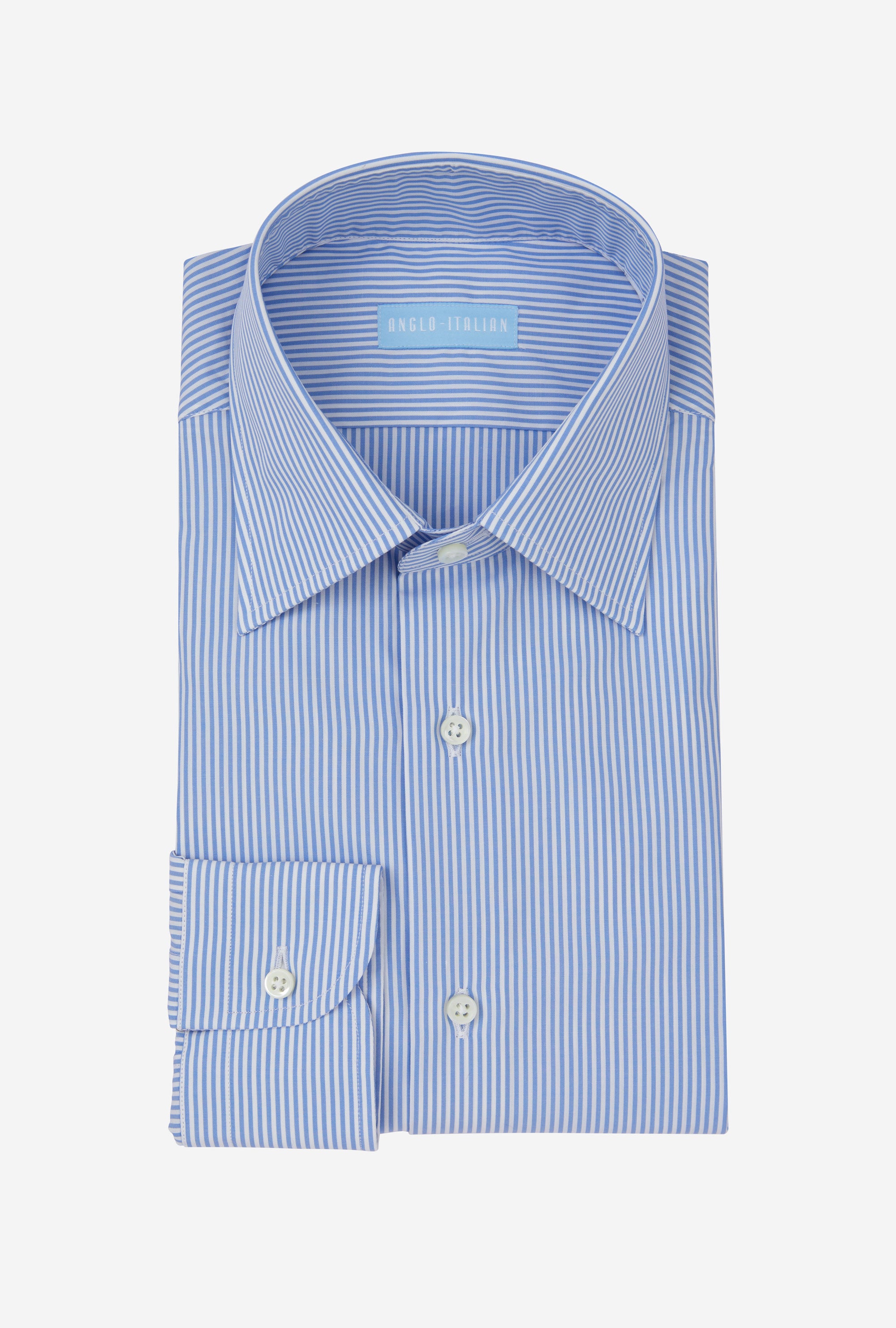 Point Collar Shirt Cotton Poplin Bengal Mid-Blue Stripe