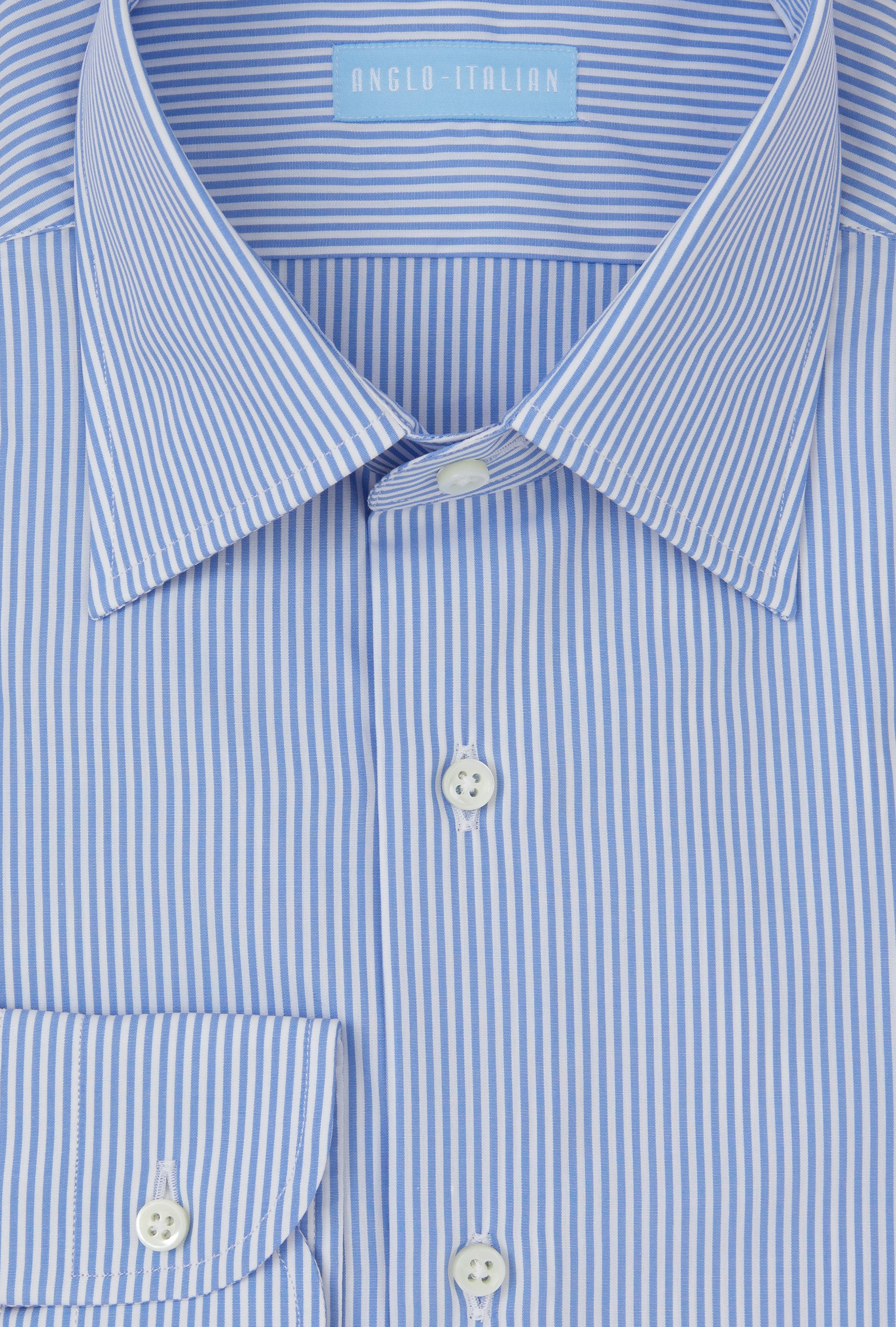 Point Collar Shirt Cotton Poplin Bengal Mid-Blue Stripe