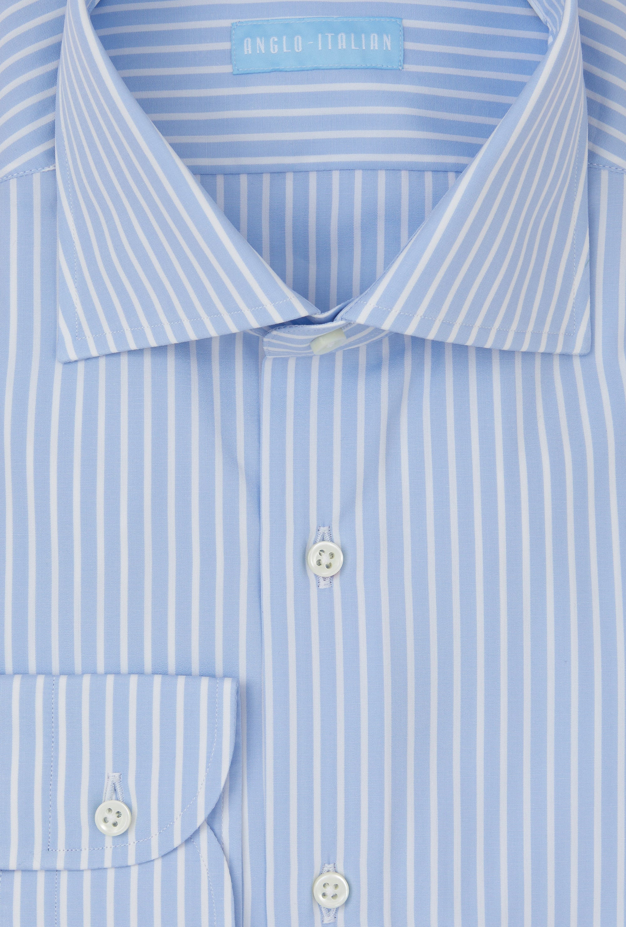 Spread Collar Shirt Cotton Poplin Blue Reverse Stripe