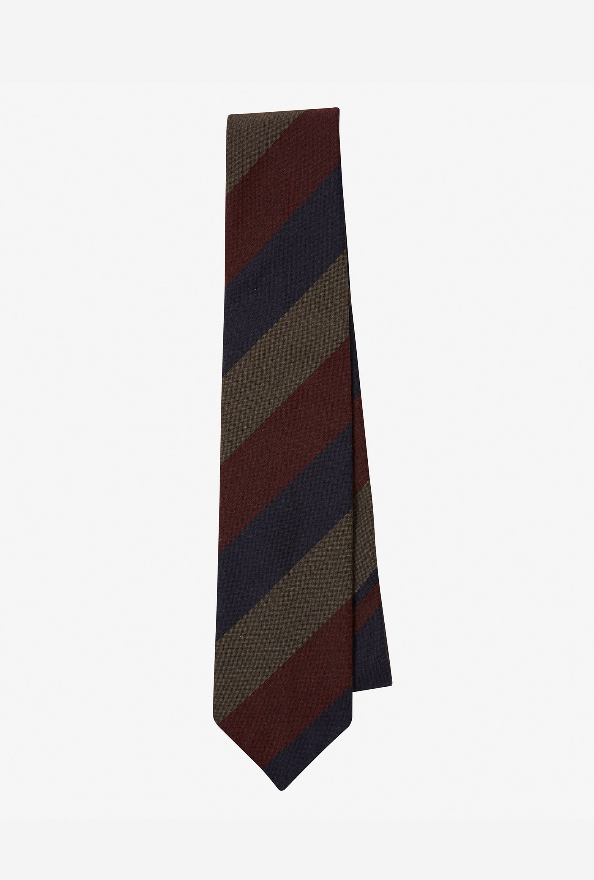 Dry Silk Tie Wide Stripe Burgundy Navy Taupe