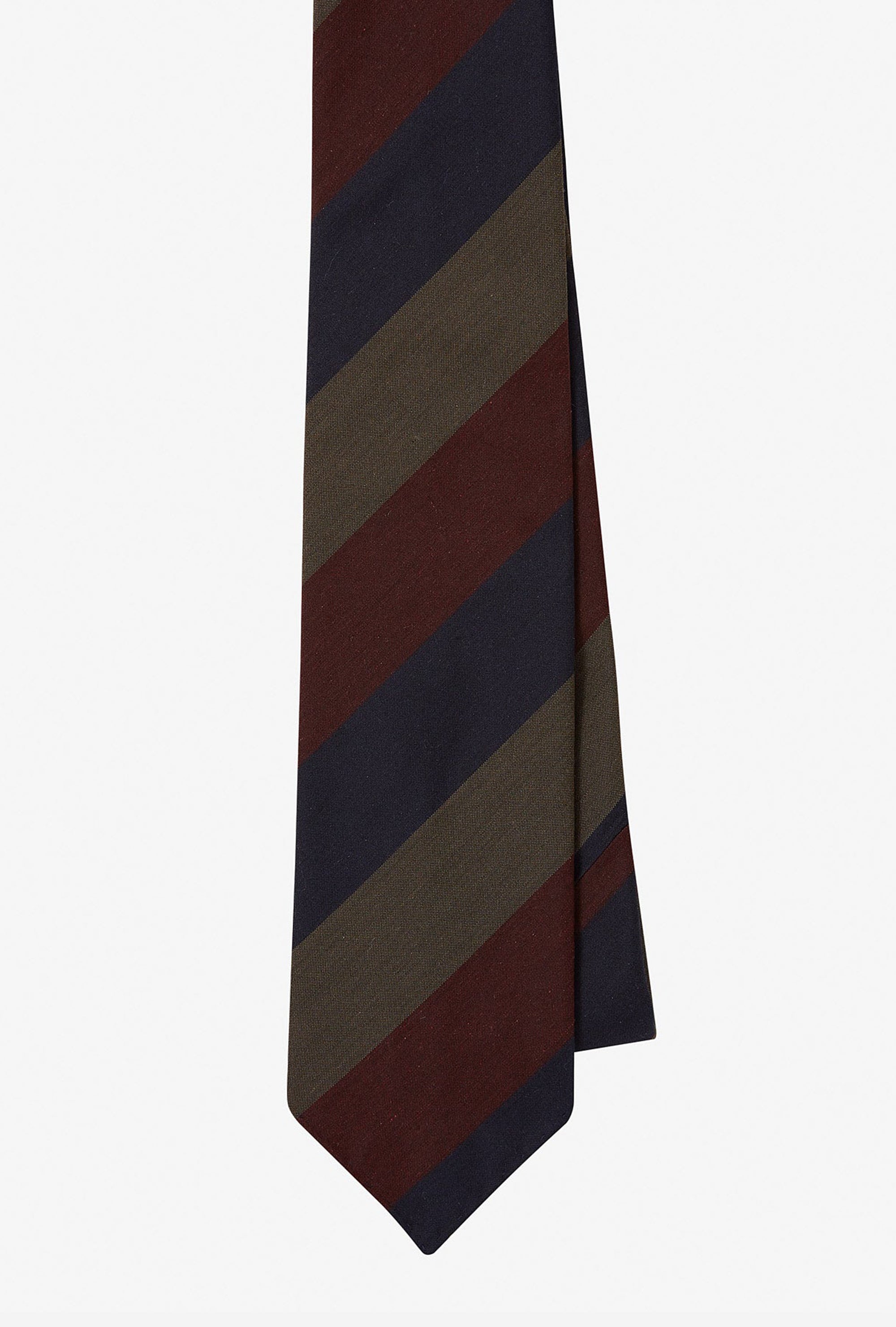 Dry Silk Tie Wide Stripe Burgundy Navy Taupe