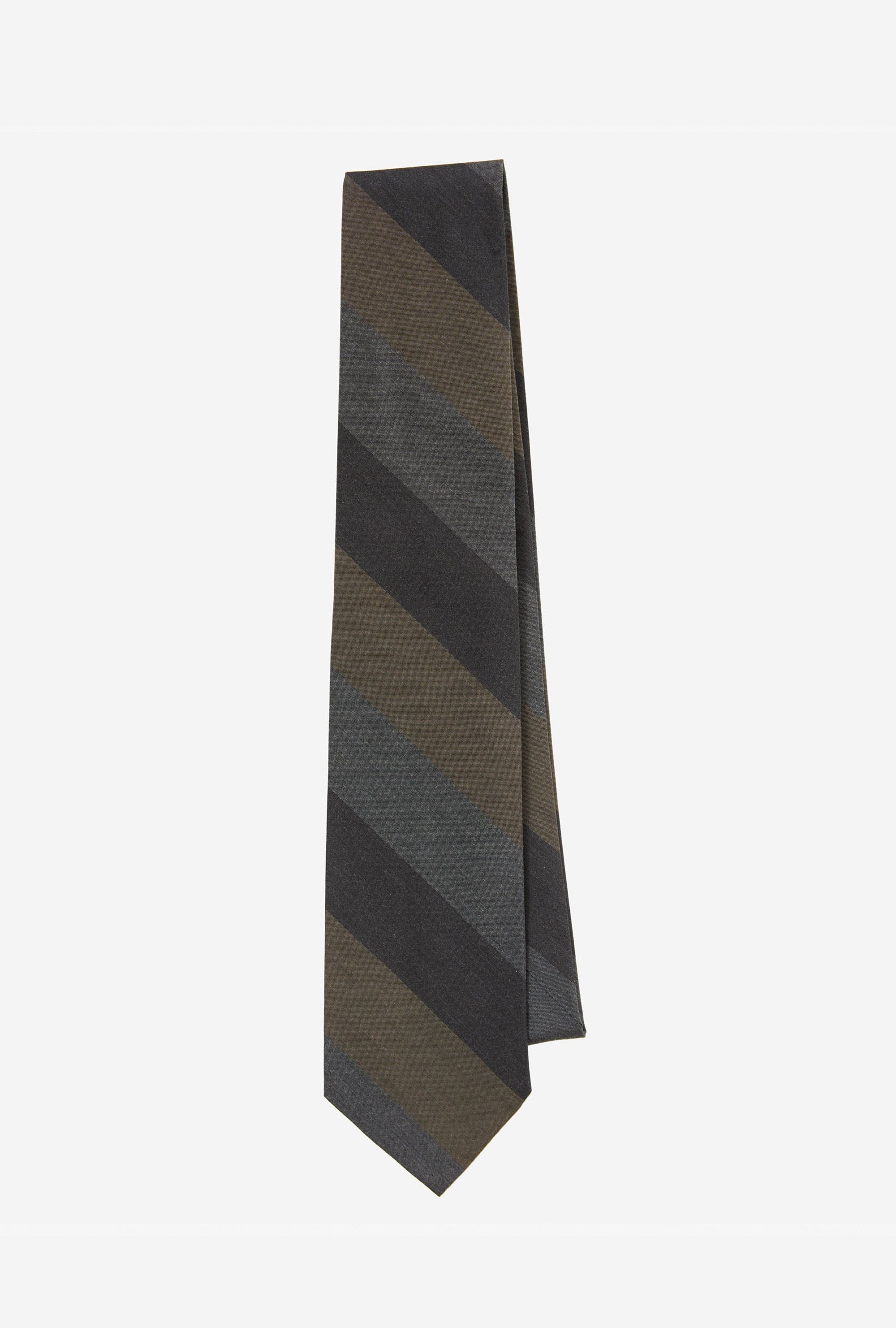 Dry Silk Tie Wide Stripe Black Grey Gold