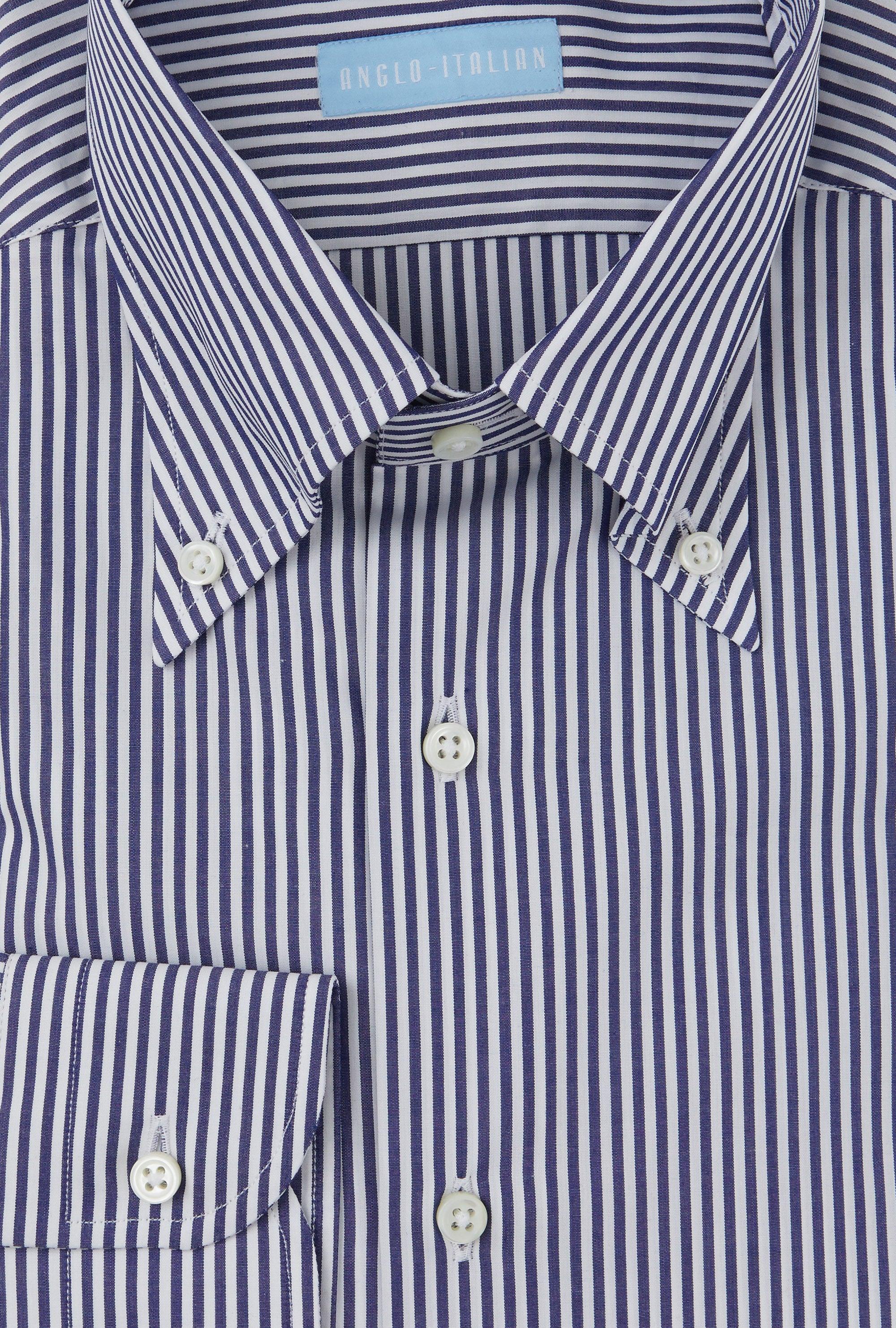 Button Down Cotton Poplin Shirt Navy Stripe