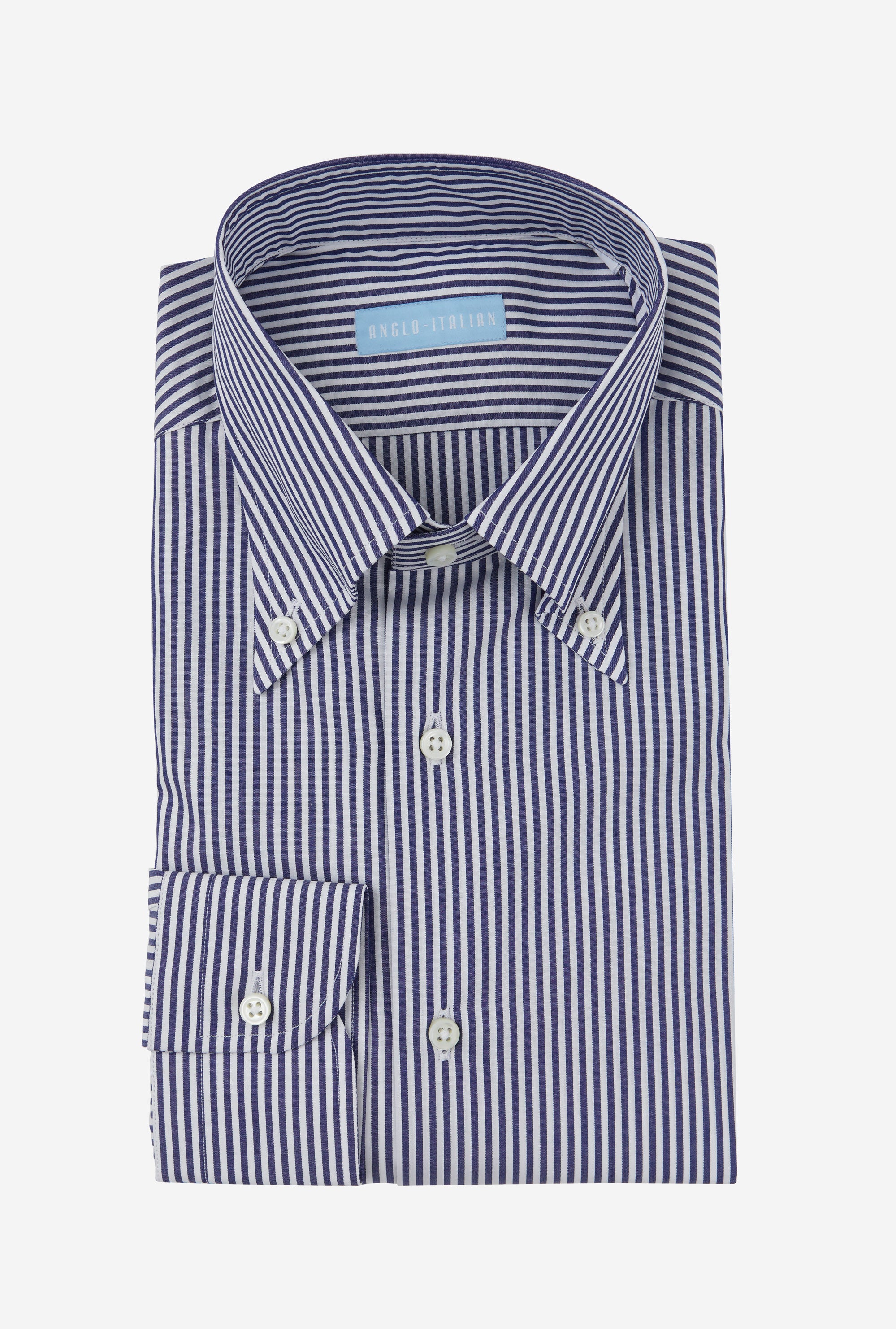 Button Down Cotton Poplin Shirt Navy Stripe