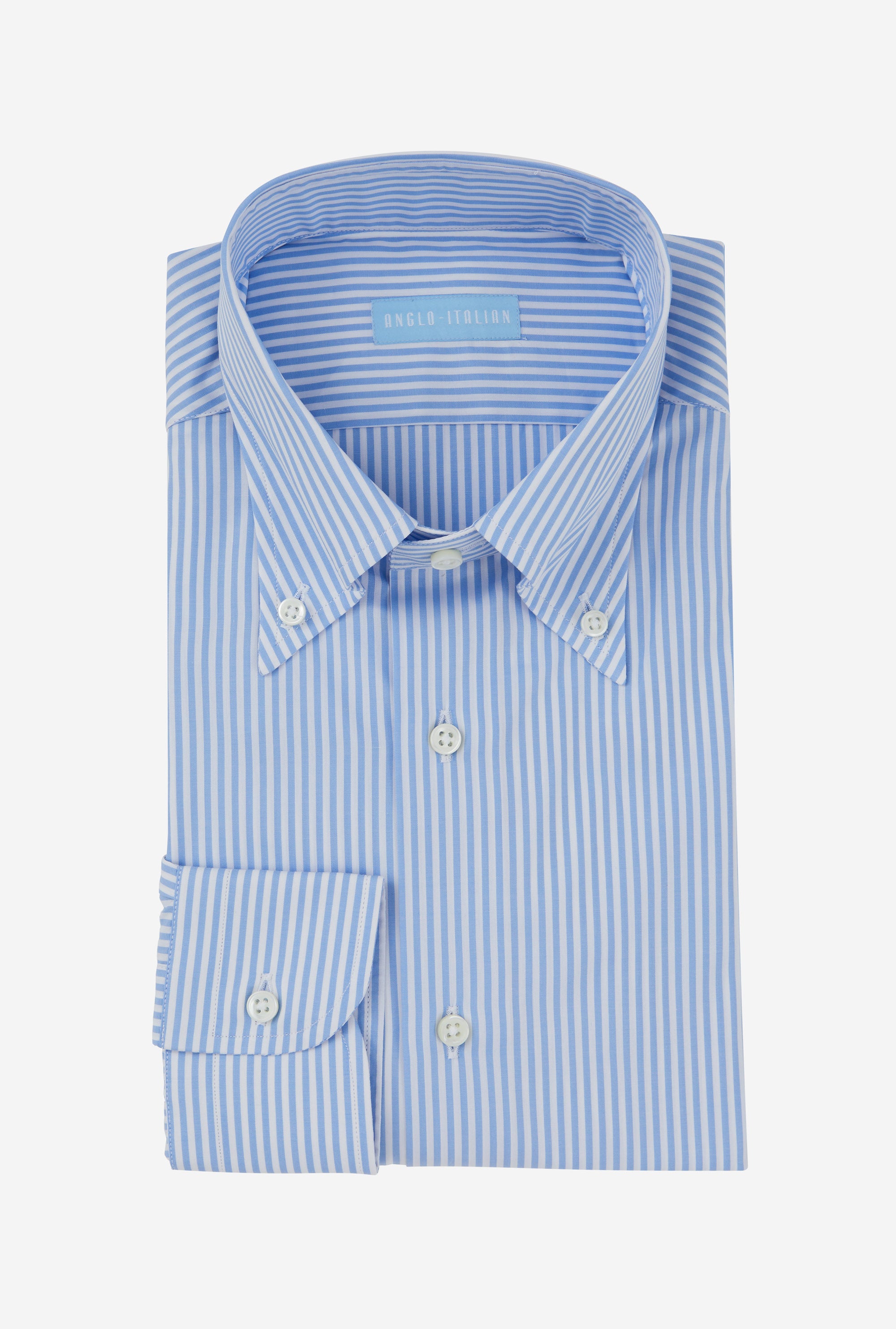 Button Down Cotton Poplin Shirt Sky Blue Stripe