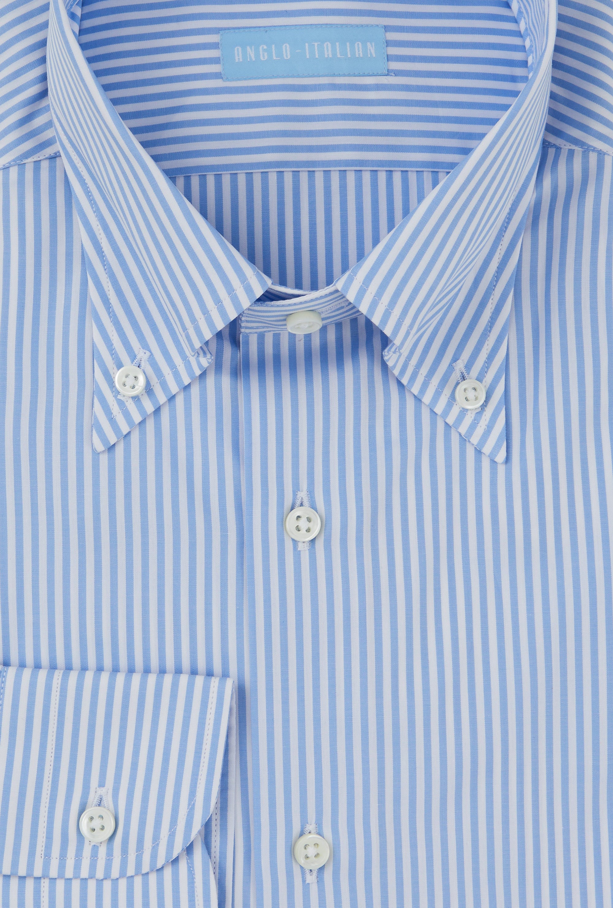 Button Down Cotton Poplin Shirt Sky Blue Stripe