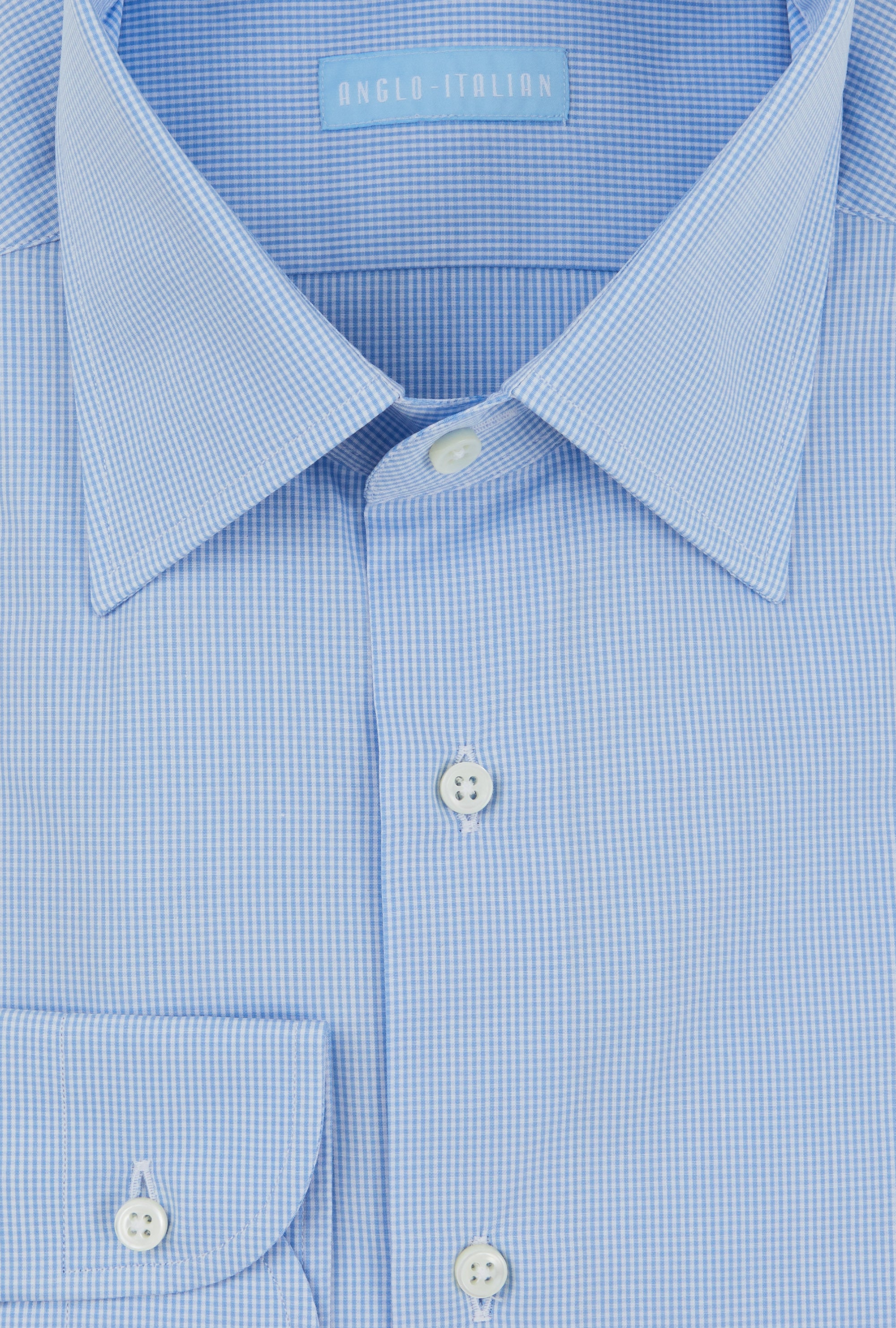 Point Collar Shirt Cotton Poplin Blue Check