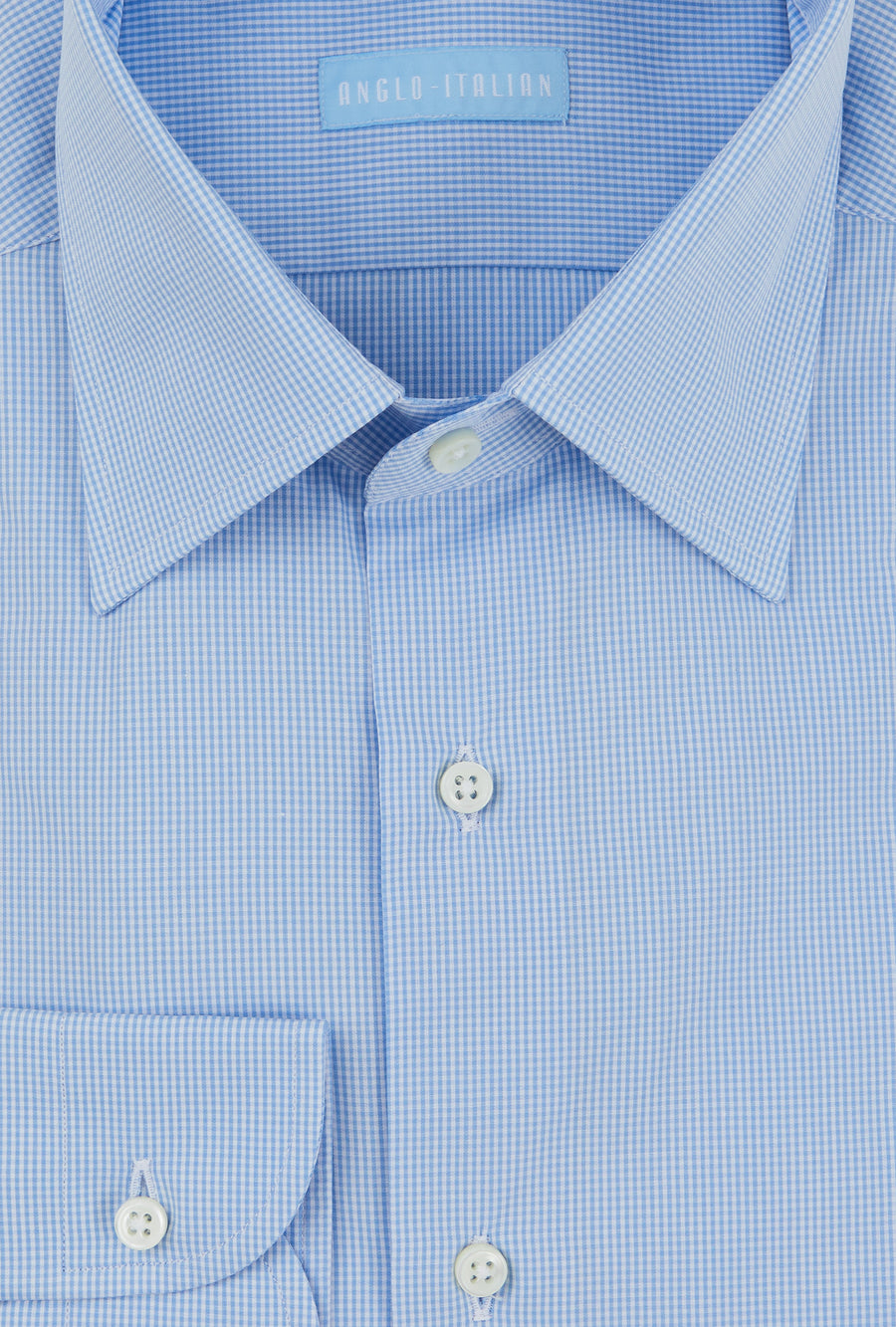 Point Collar Shirt Cotton Poplin Blue Check