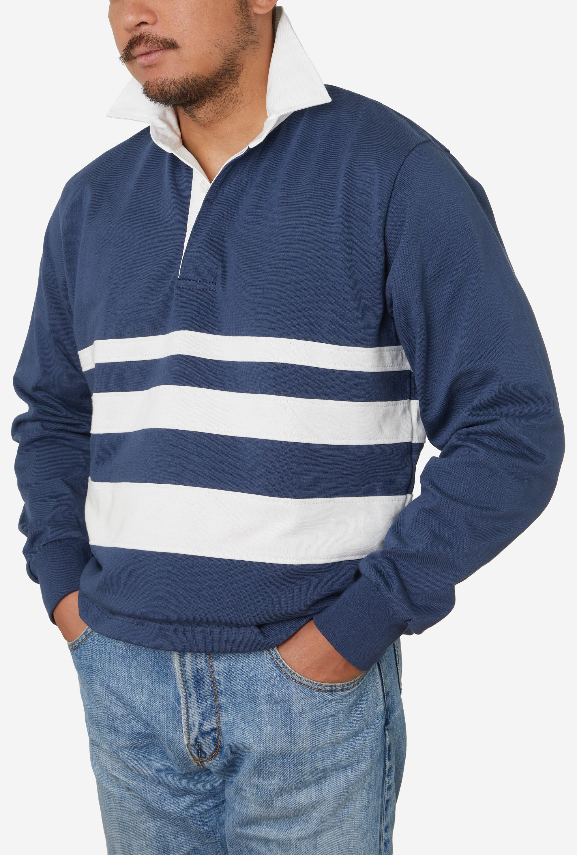 Rugby Shirt Cotton Blue White Stripe