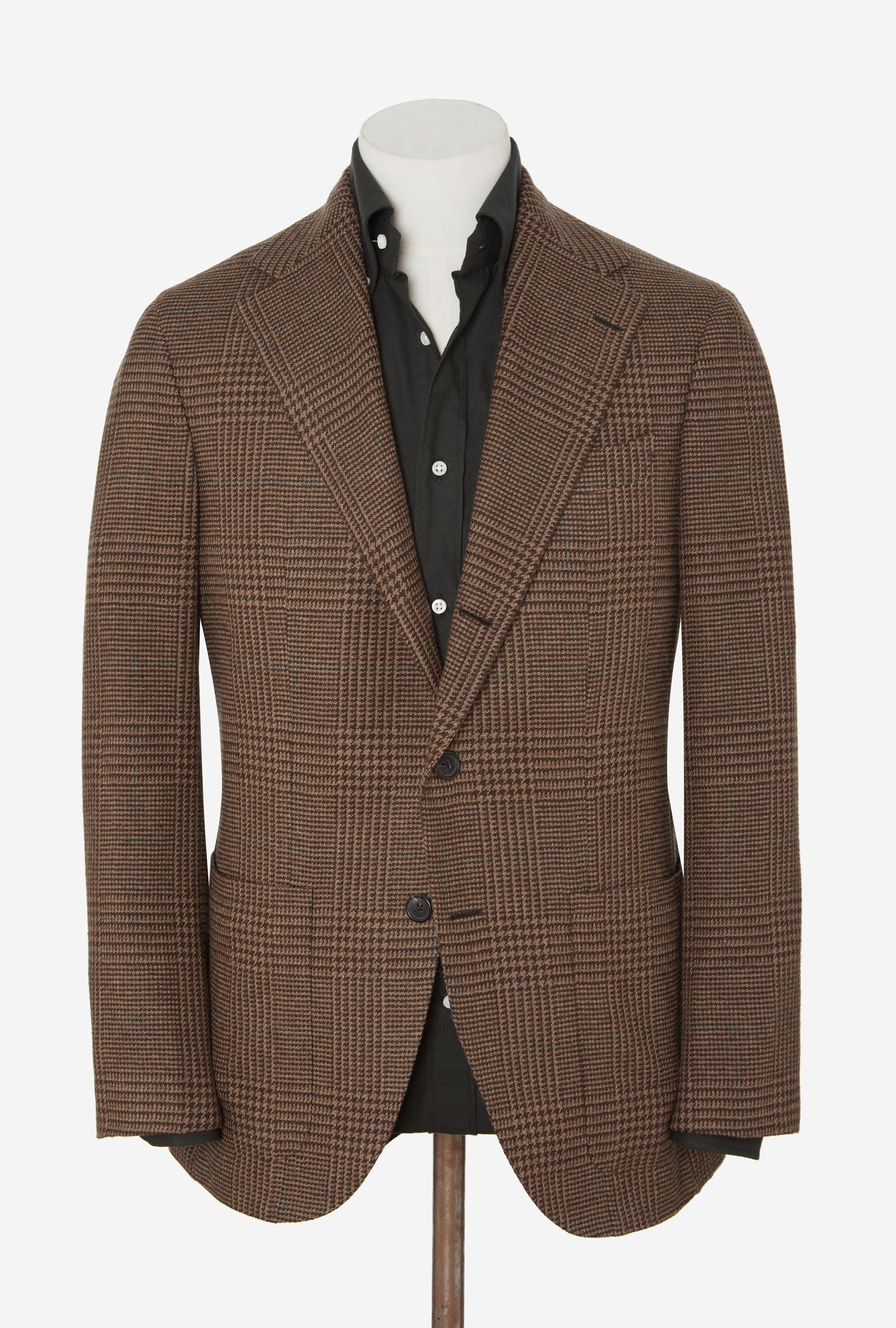 Sport Jacket Wool Brown Glen Plaid Green Overcheck