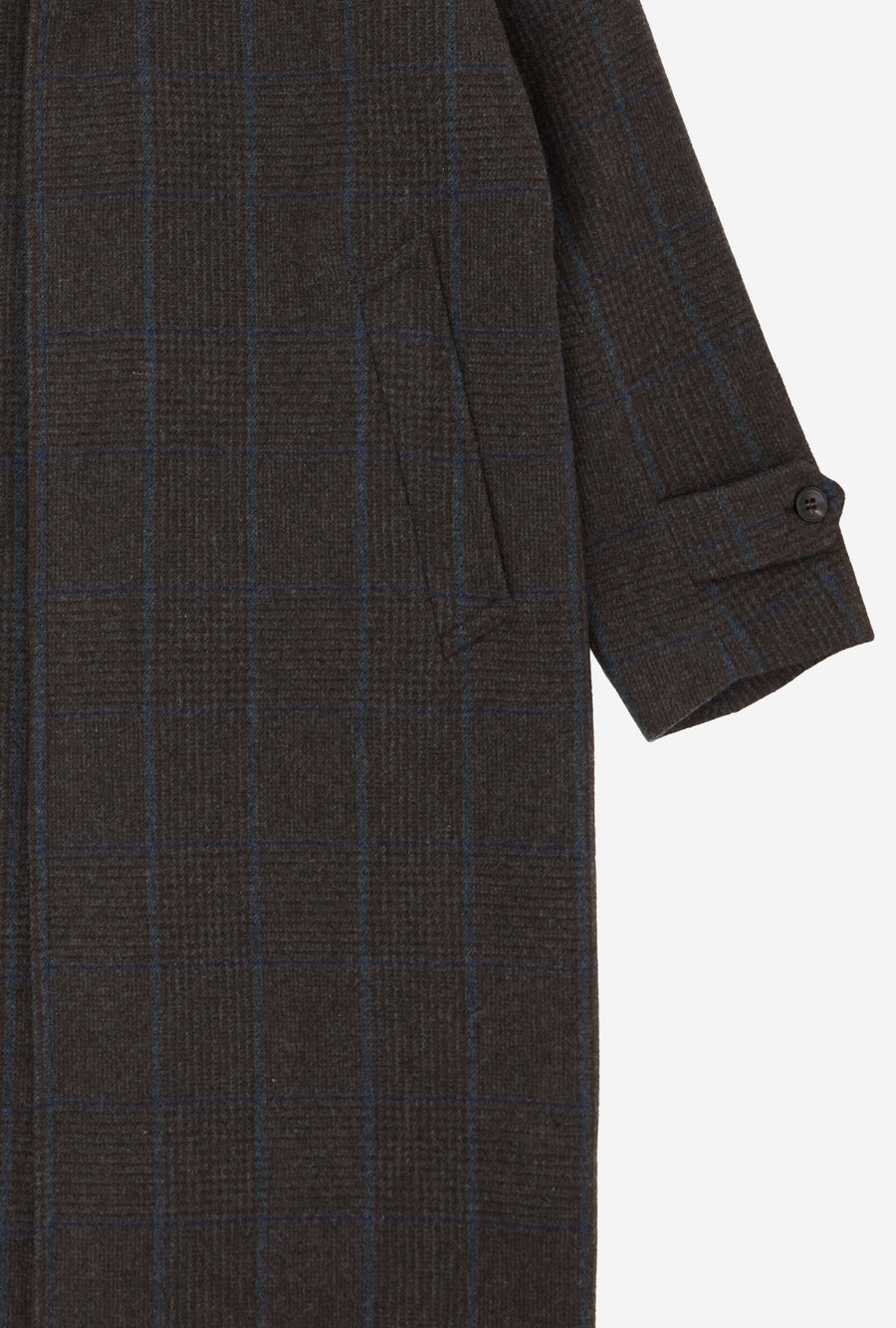 Raglan Sleeve Overcoat Wool Brown Glen Plaid Blue Overcheck