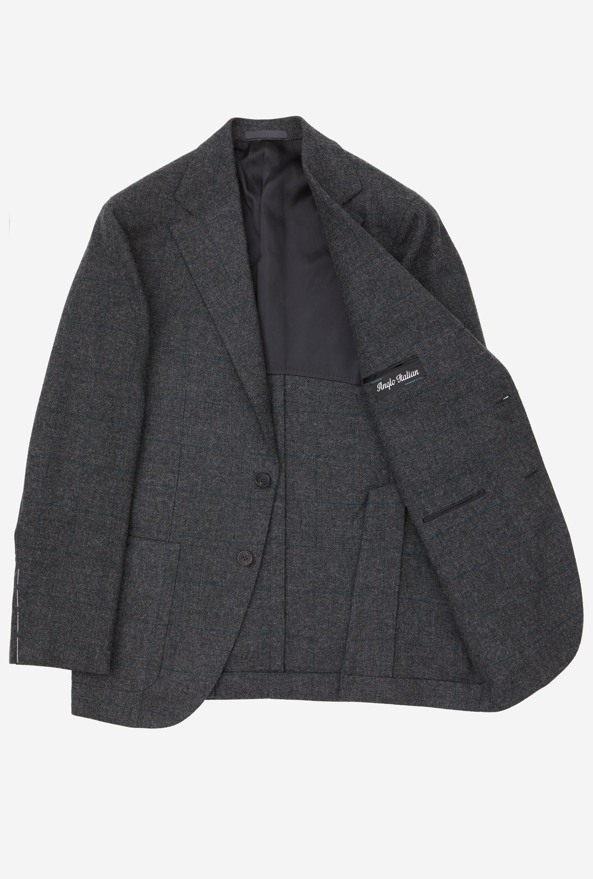 Sport Jacket Wool Grey Melange Emerald Windowpane