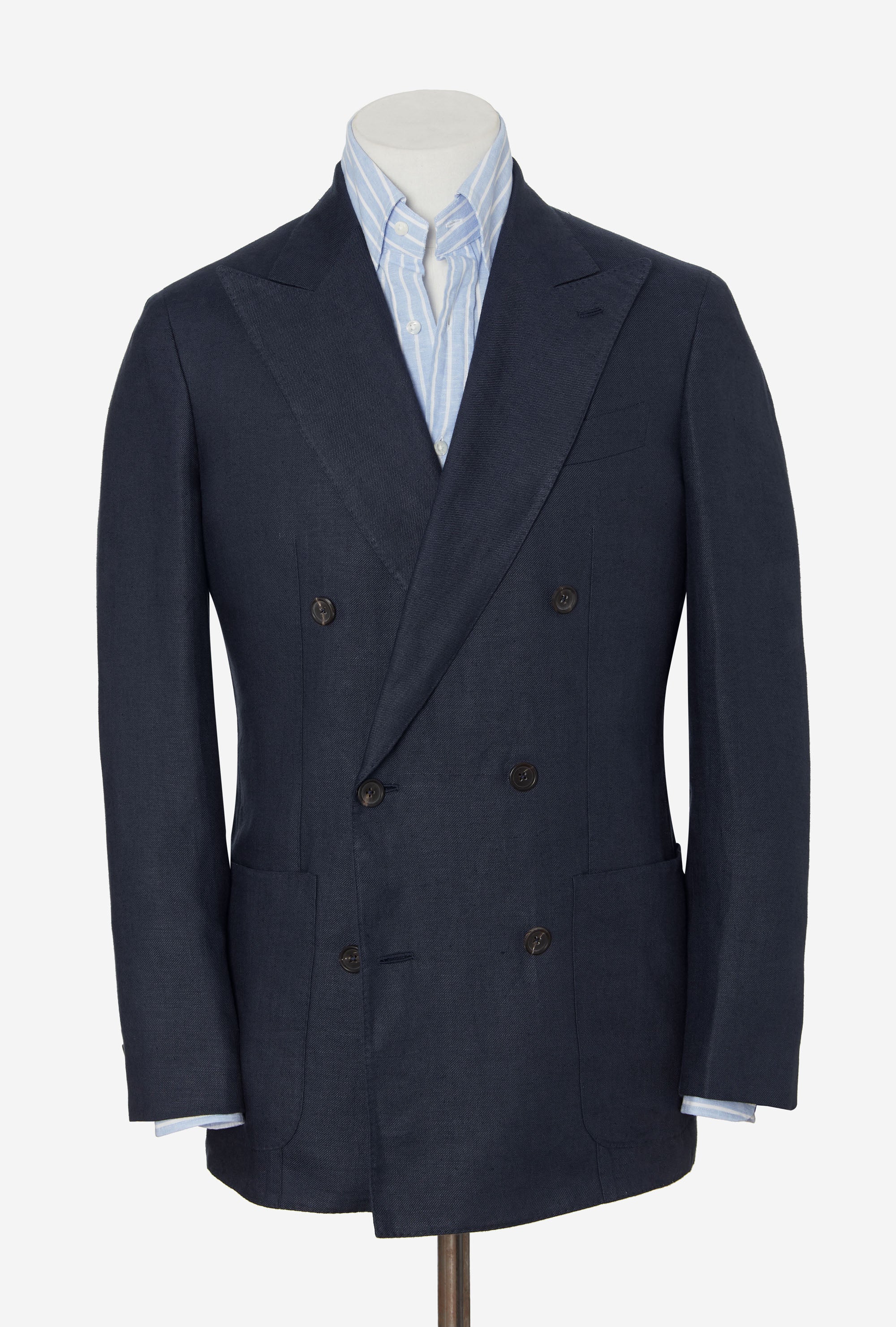 Sport Jacket Double Breasted Hemp Linen Twill Navy