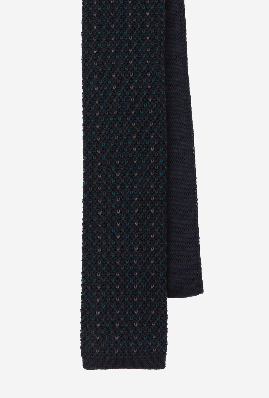 Knit Tie Wool Navy Grey Emerald Fleck