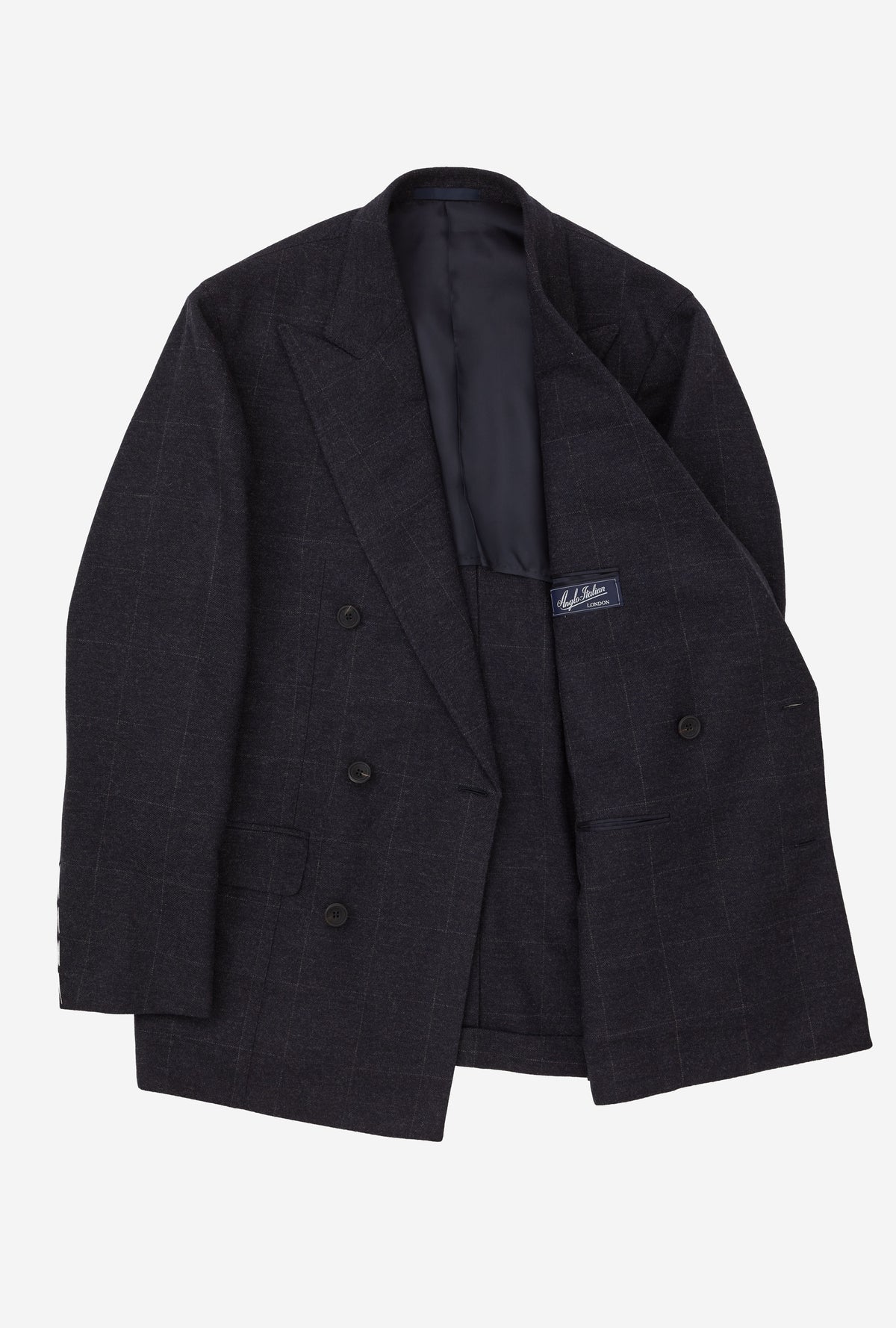 Suit Double Breasted Navy Flannel Grey Windowpane