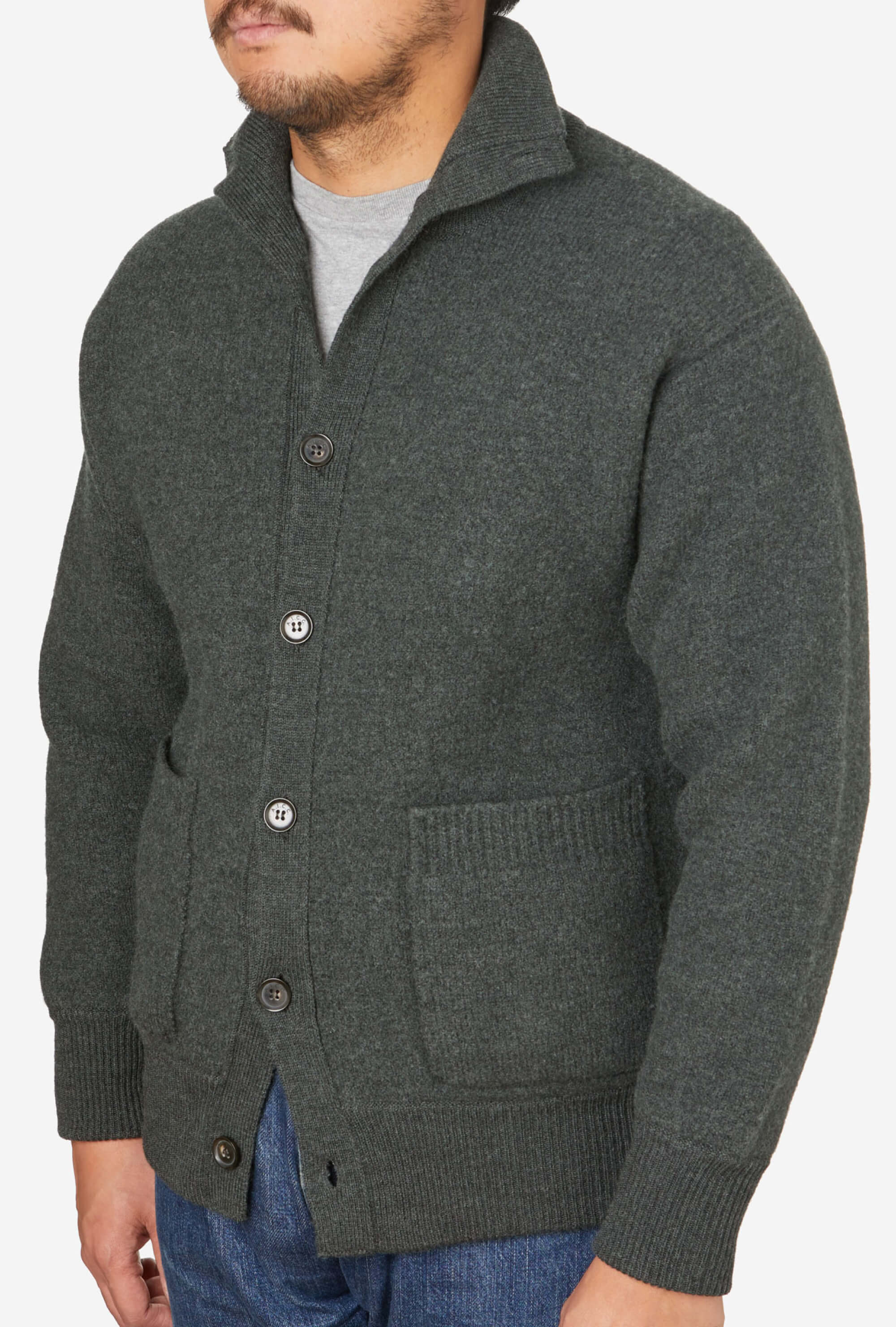 Aviator Cardigan Boiled Wool Moss Green