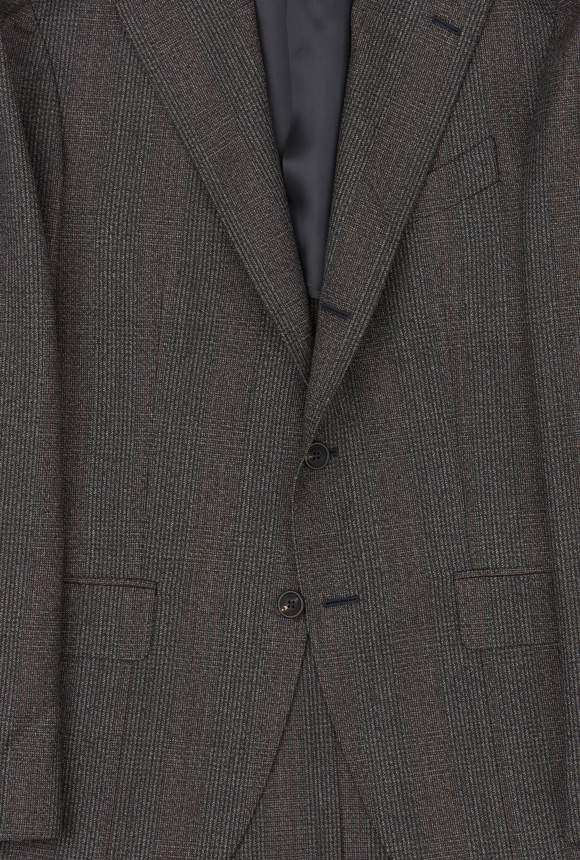 Suit Single Breasted Charcoal Glen Plaid Red Overcheck