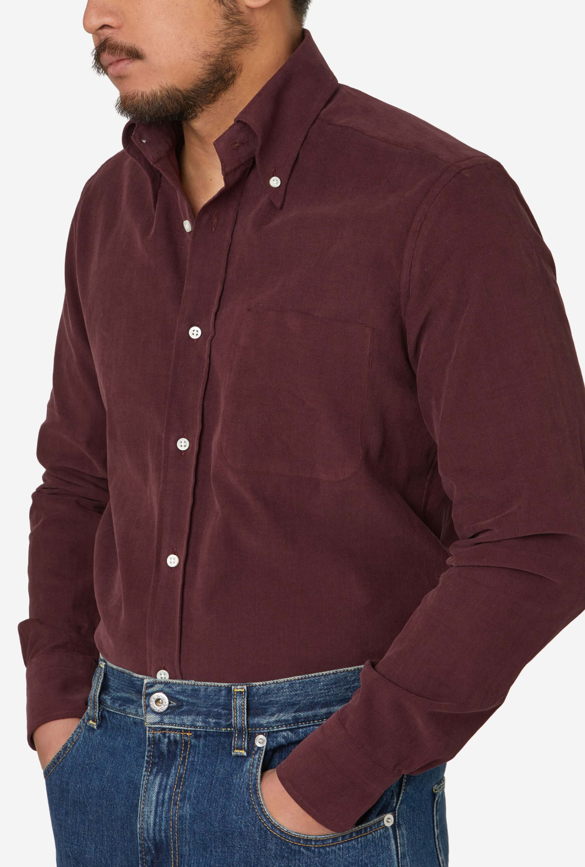 Button Down Sport Shirt Corduroy Wine