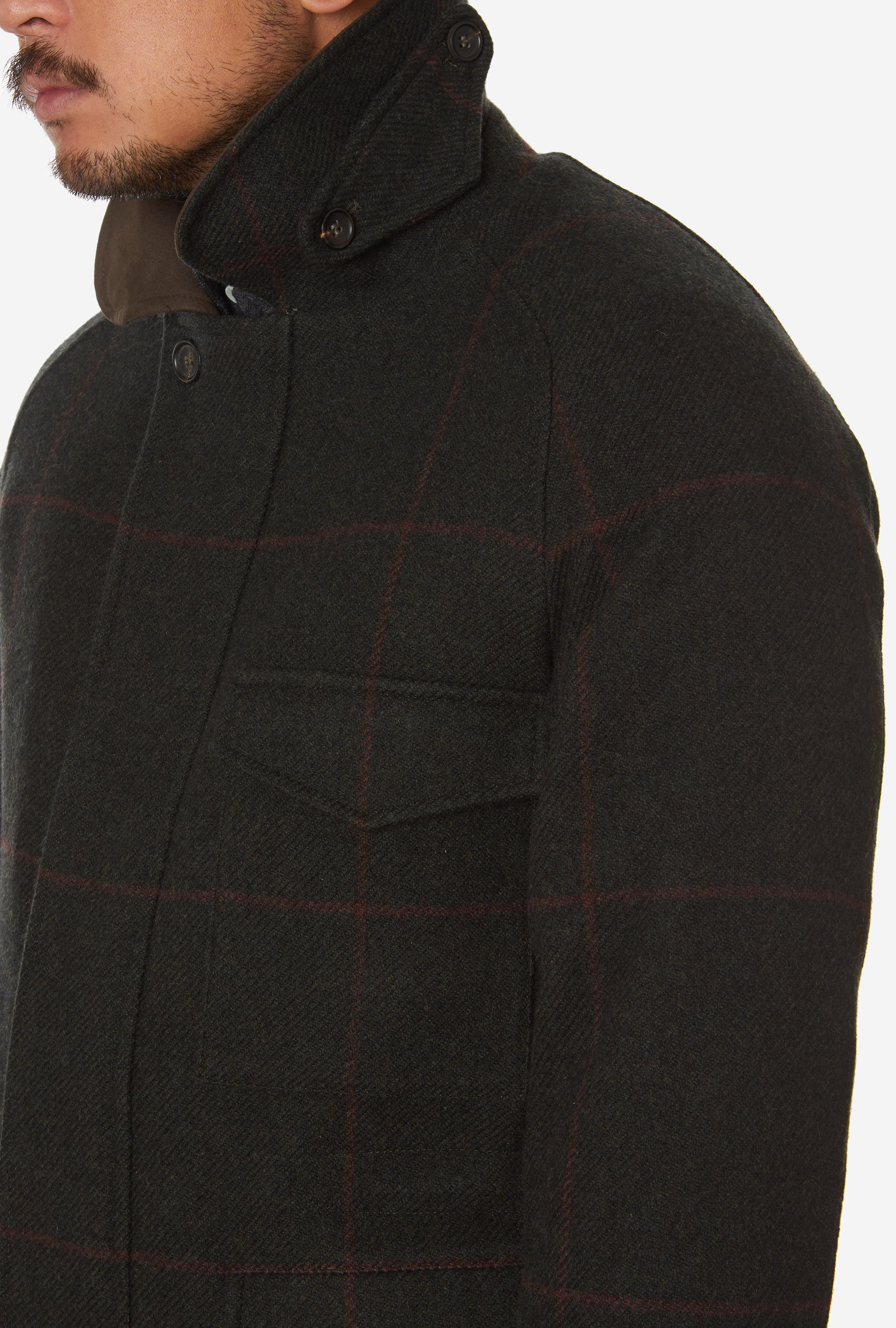 Country Coat Wool Forest Red Overcheck