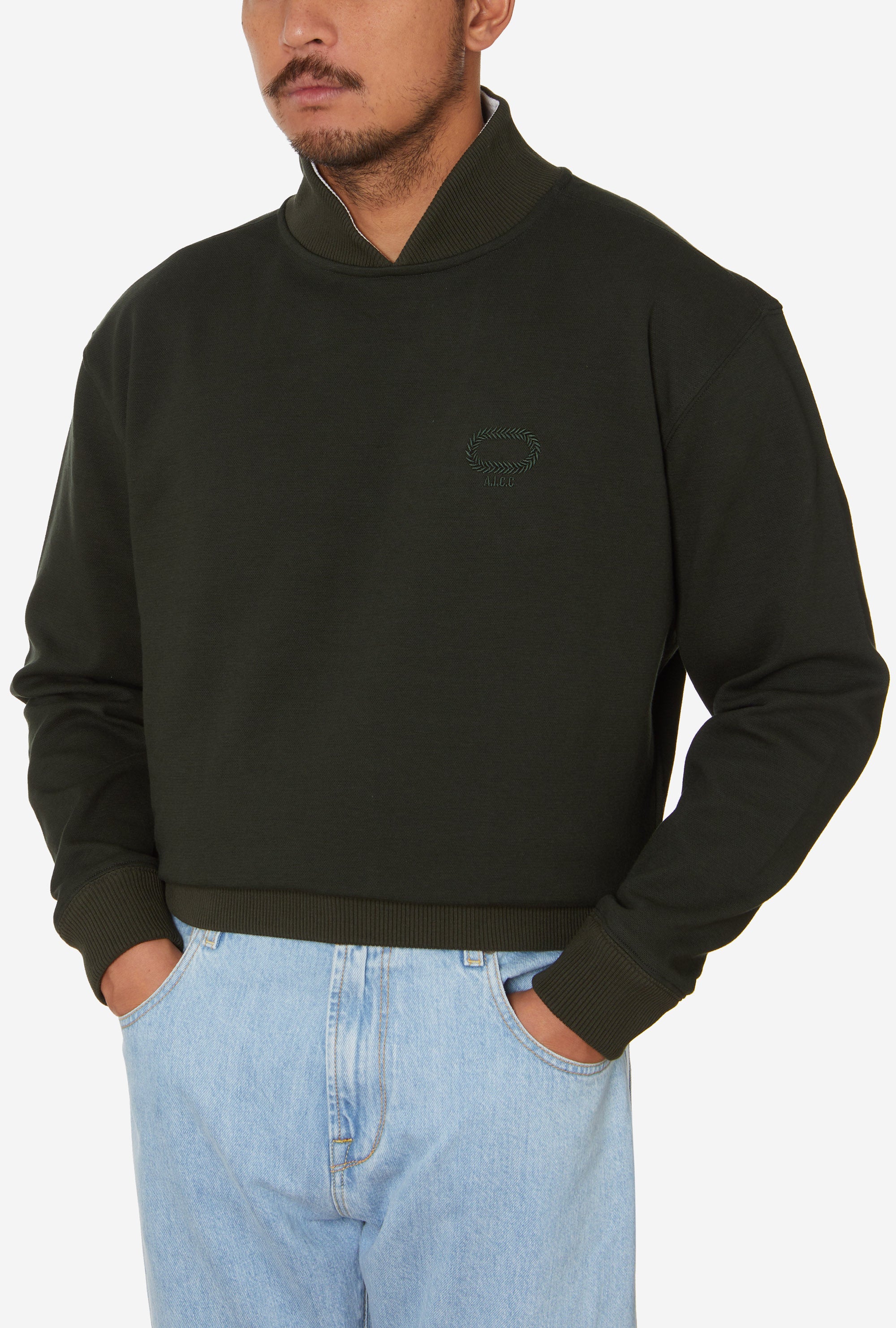 Split Neck Sweatshirt Green