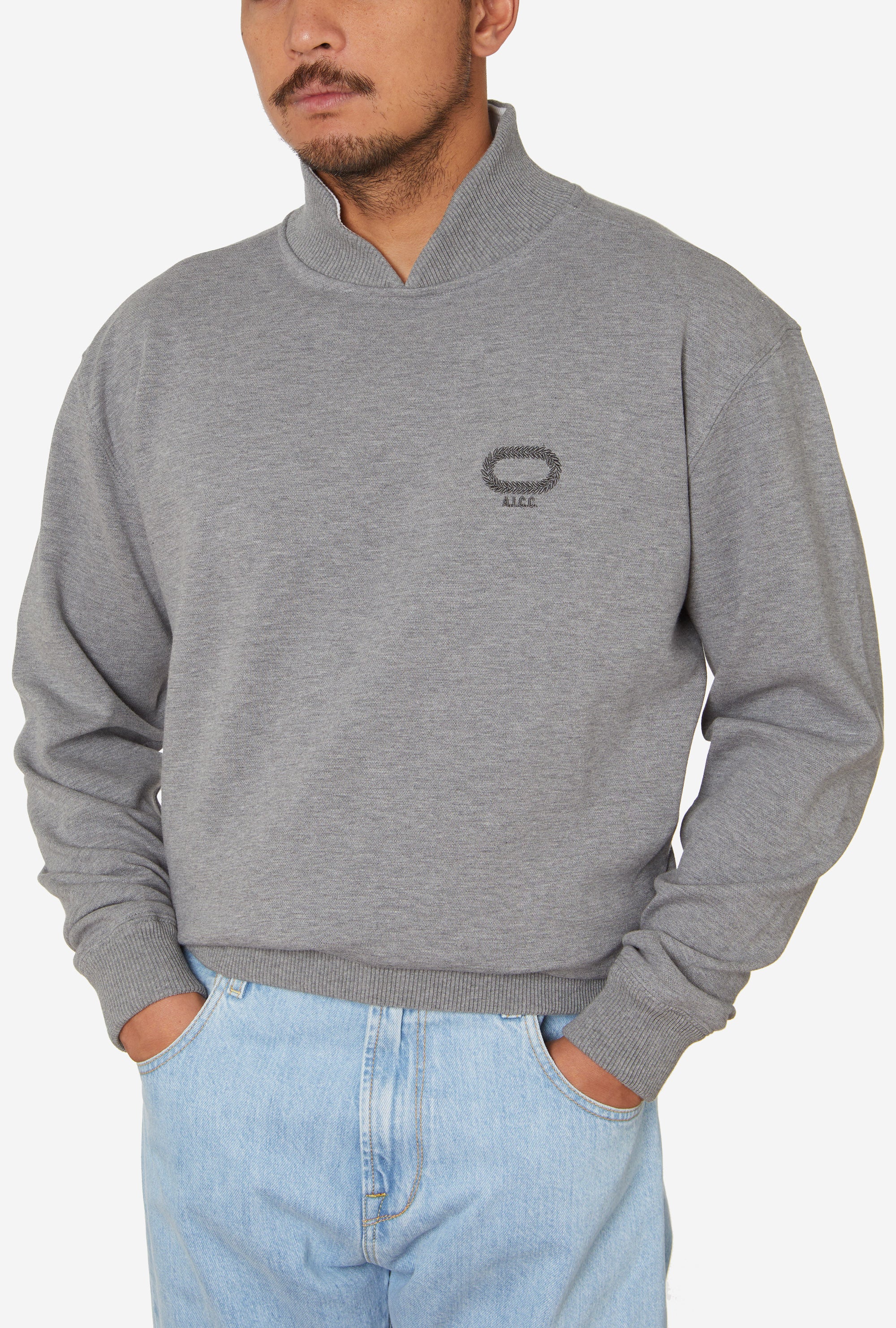 Split Neck Sweatshirt Grey Melange