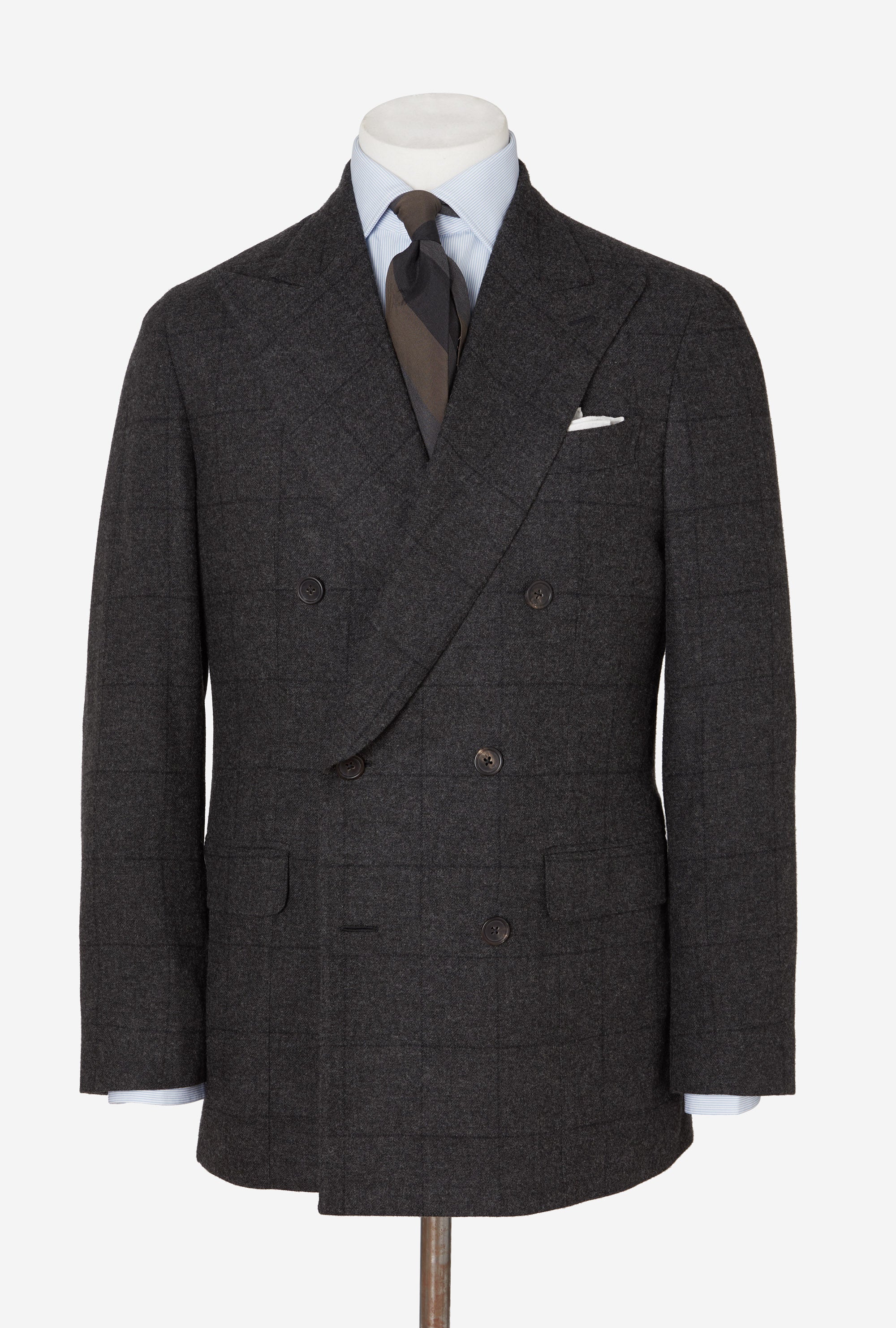 Suit Double Breasted Charcoal Windowpane Flannel