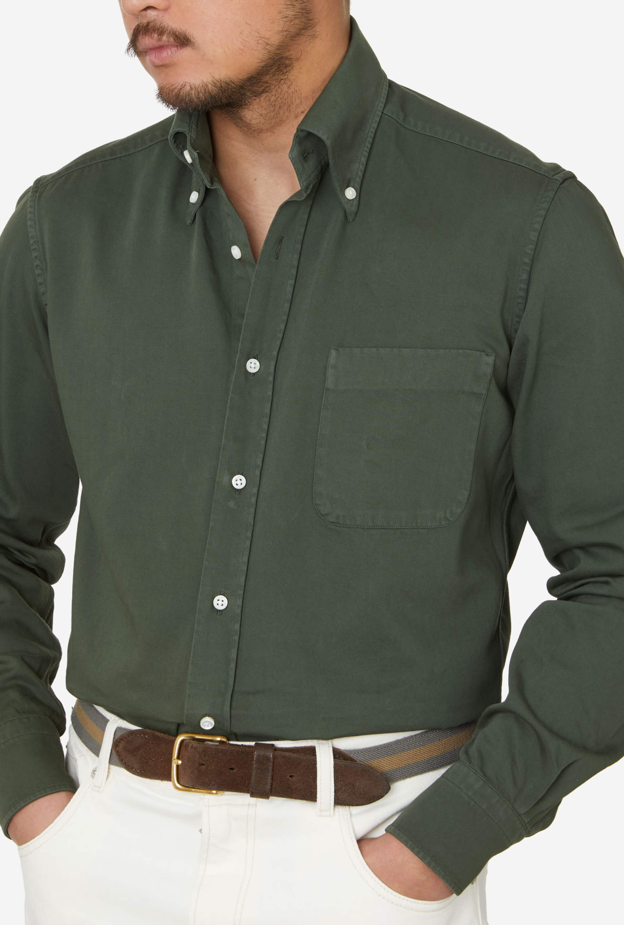 Button Down Sport Shirt Garment Dye Forest Green