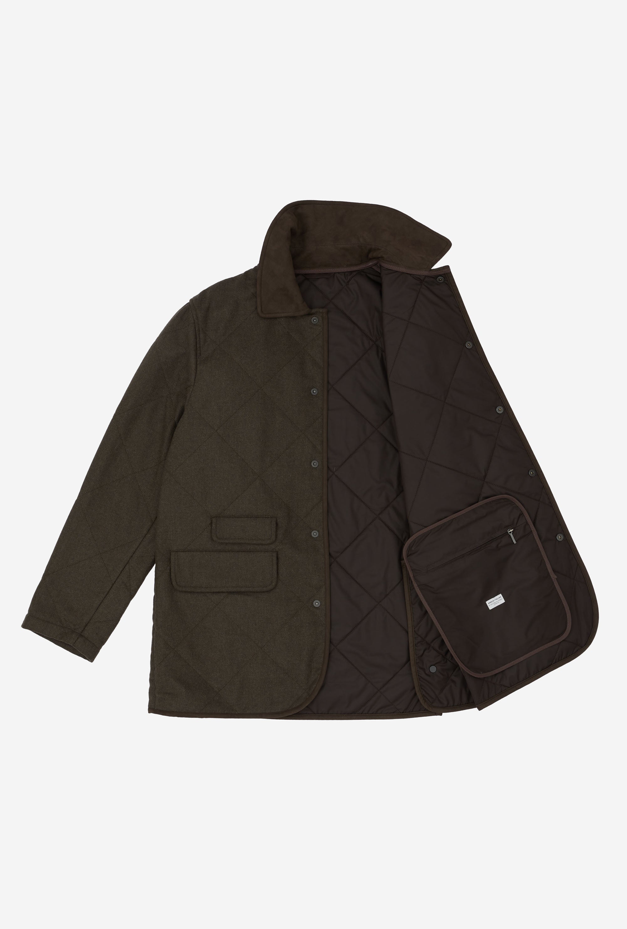 Quilted Jacket Technical Wool Dark Moss